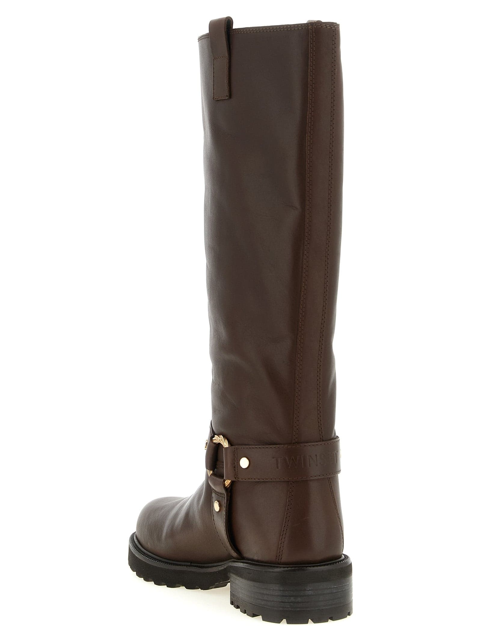 Twinset Brown Leather Over The Knee - 3
