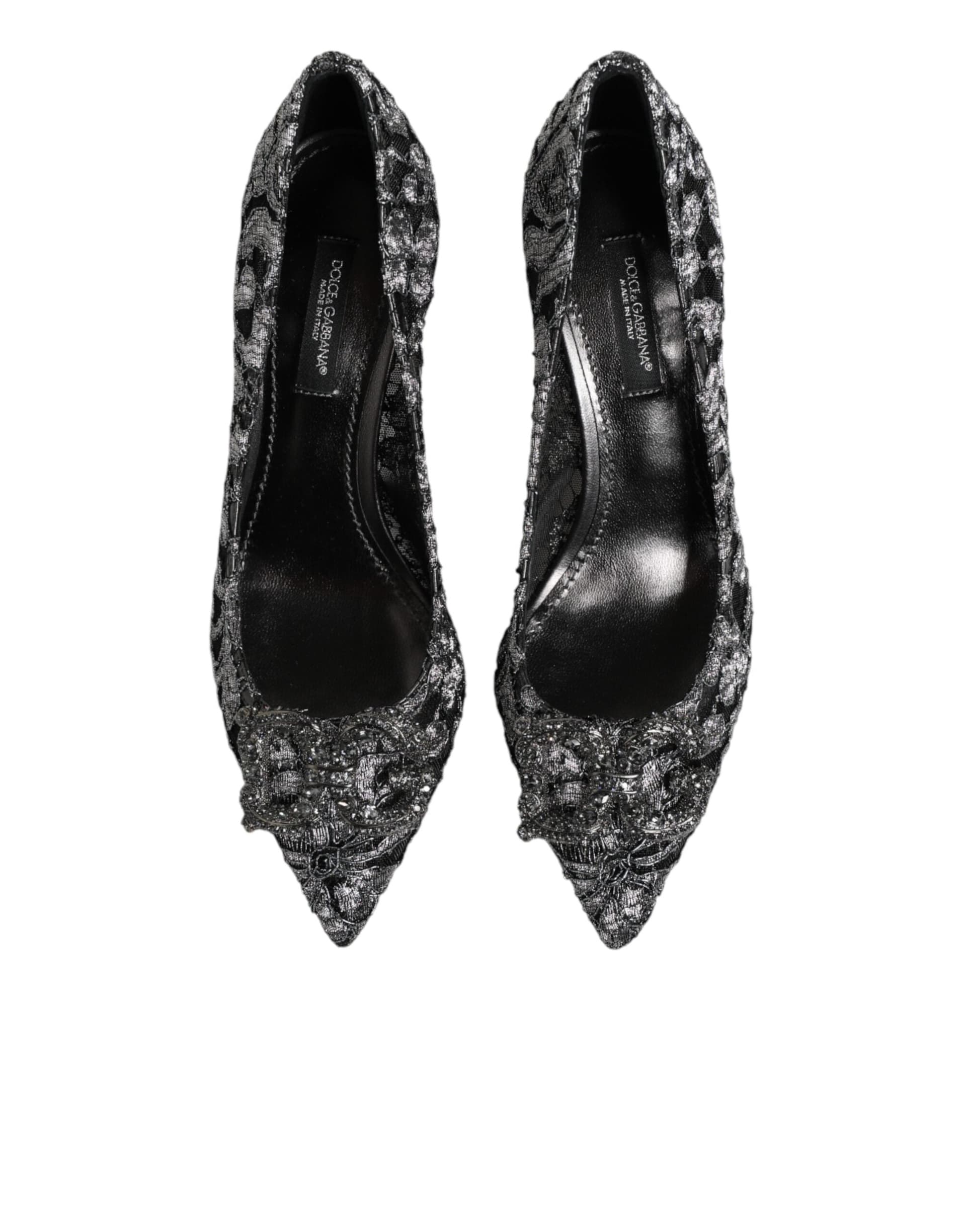 Dolce & Gabbana Silver Lace DG Amore Heels Pumps Shoes - 2