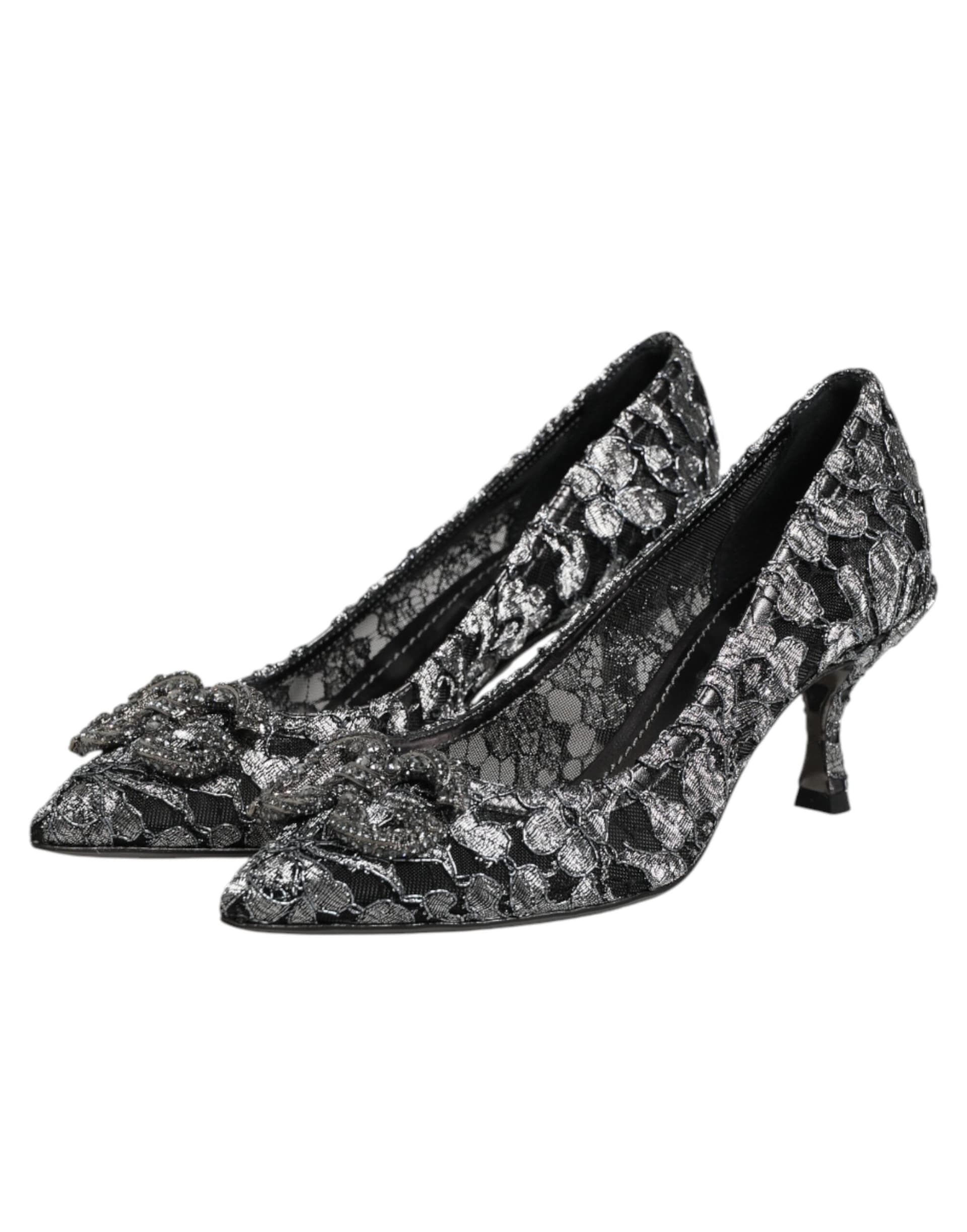 Dolce & Gabbana Silver Lace DG Amore Heels Pumps Shoes - 3