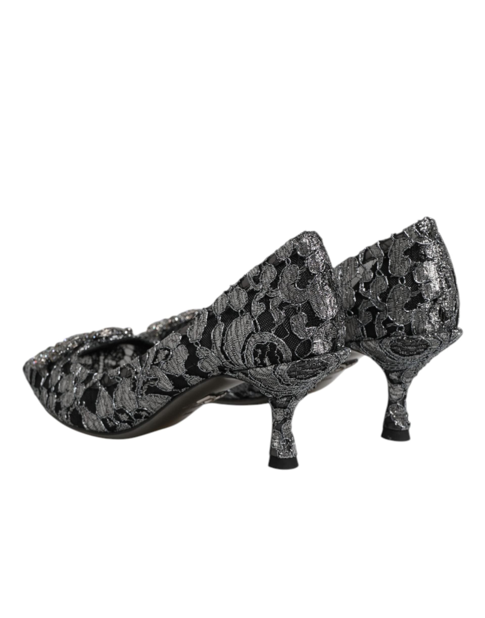 Dolce & Gabbana Silver Lace DG Amore Heels Pumps Shoes - 4