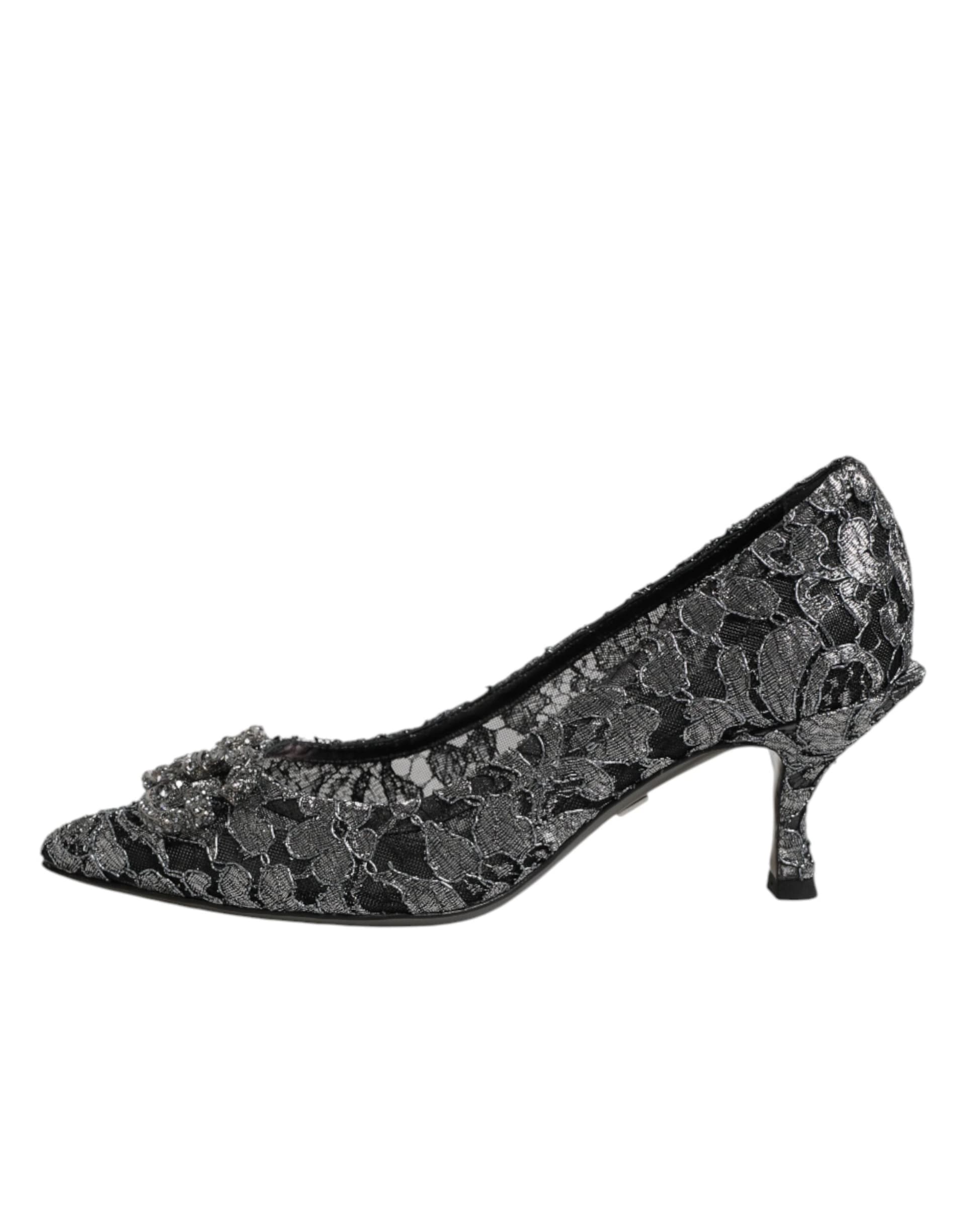 Dolce & Gabbana Silver Lace DG Amore Heels Pumps Shoes - 5