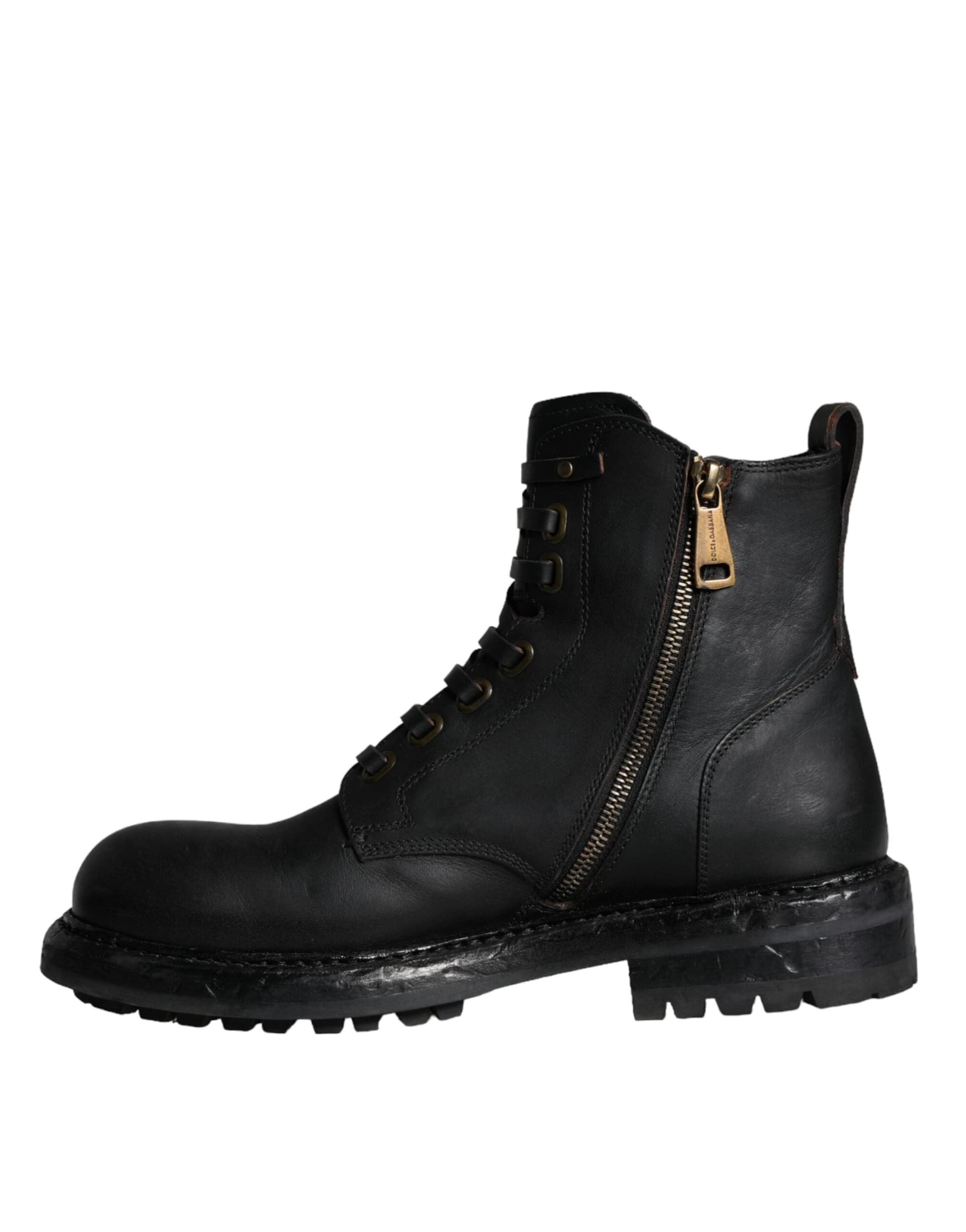 Dolce & Gabbana Black Lace Up Mid Calf Boots Men Shoes - 6