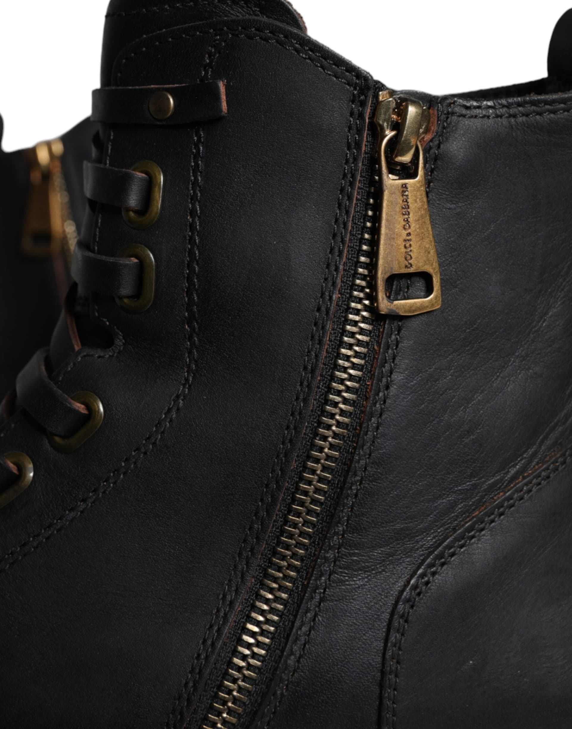 Dolce & Gabbana Black Lace Up Mid Calf Boots Men Shoes - 8