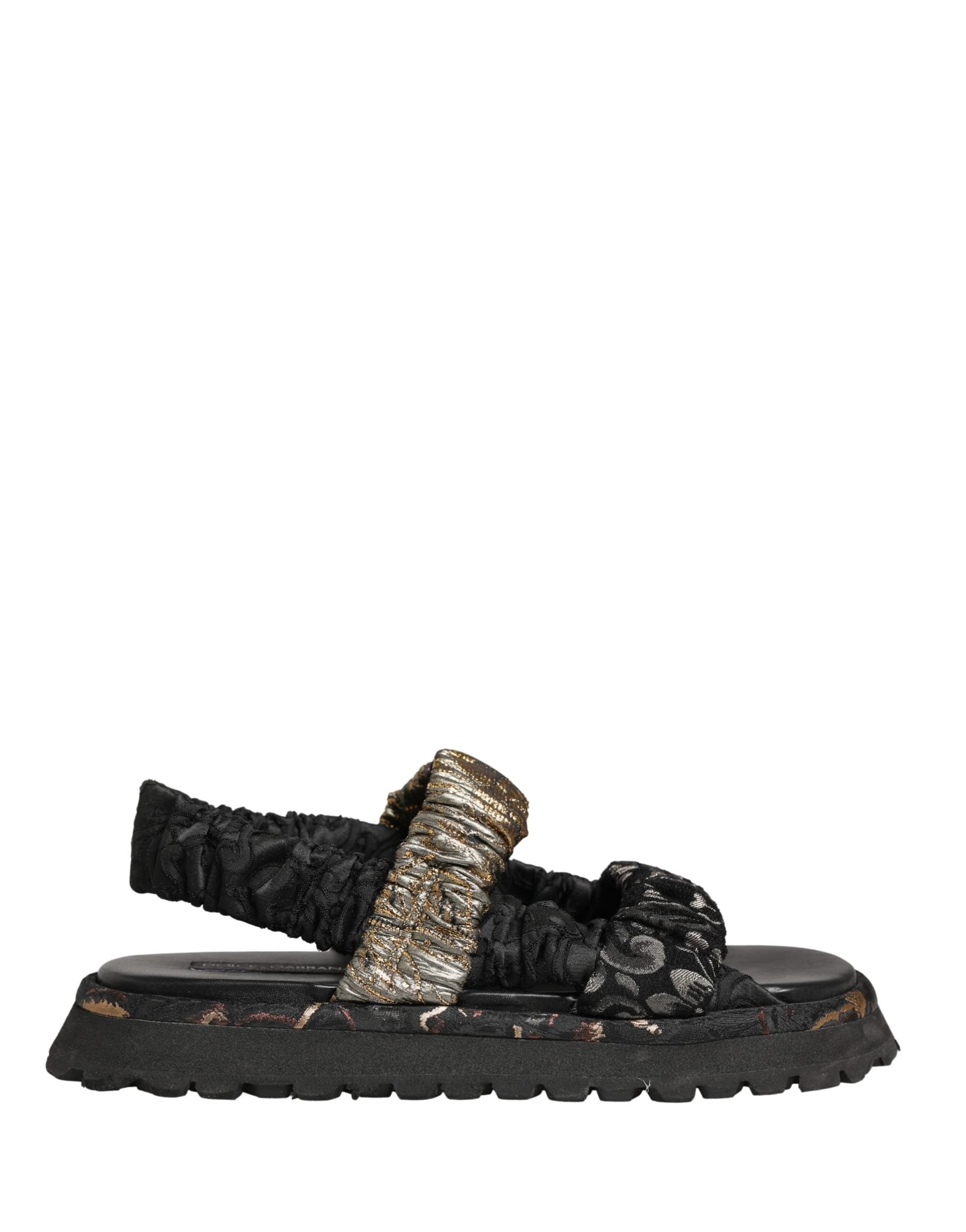 Dolce & Gabbana Black Ruching Detail Flats Men Sandals Shoes - 2
