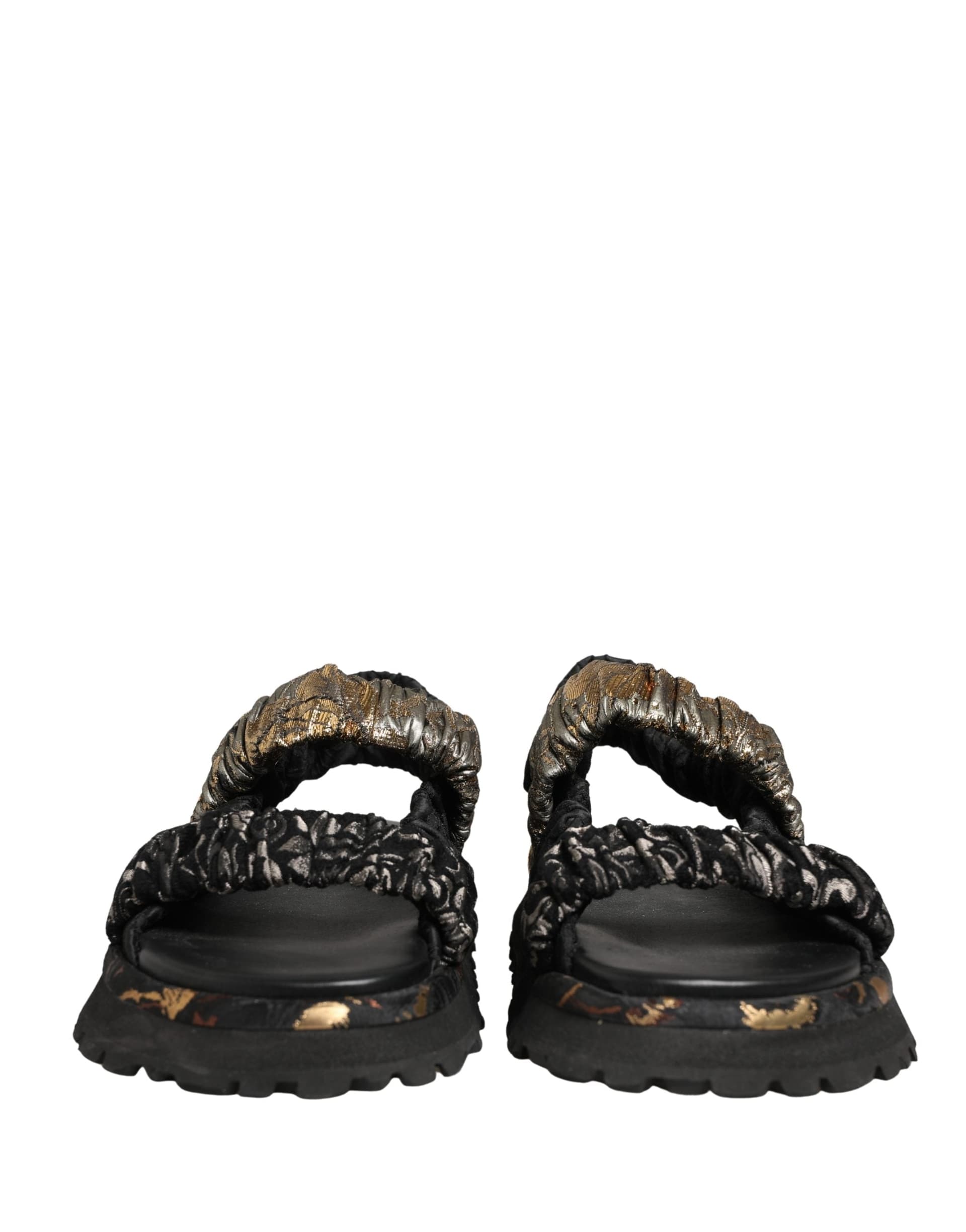 Dolce & Gabbana Black Ruching Detail Flats Men Sandals Shoes - 5
