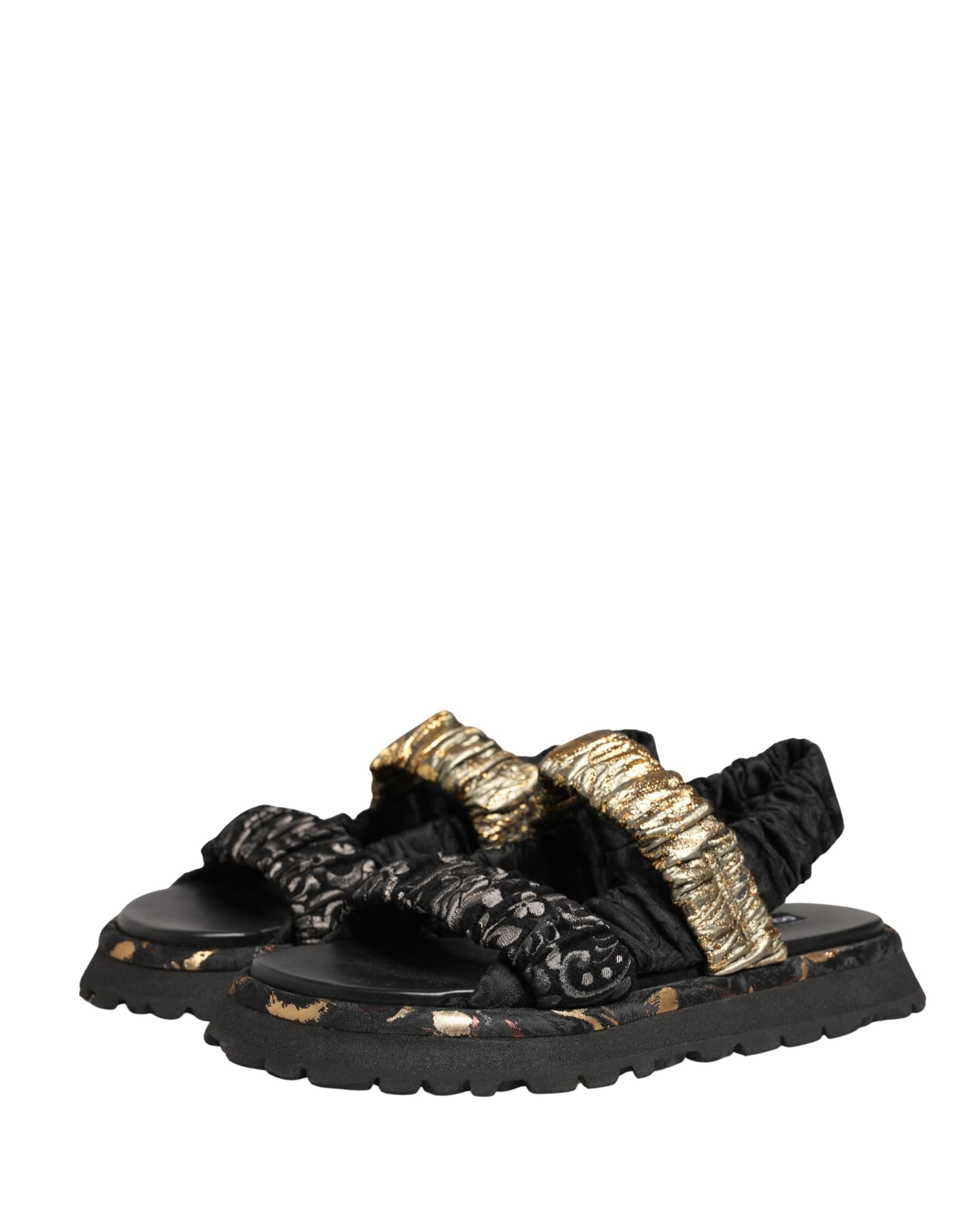Dolce & Gabbana Black Ruching Detail Flats Men Sandals Shoes - 7