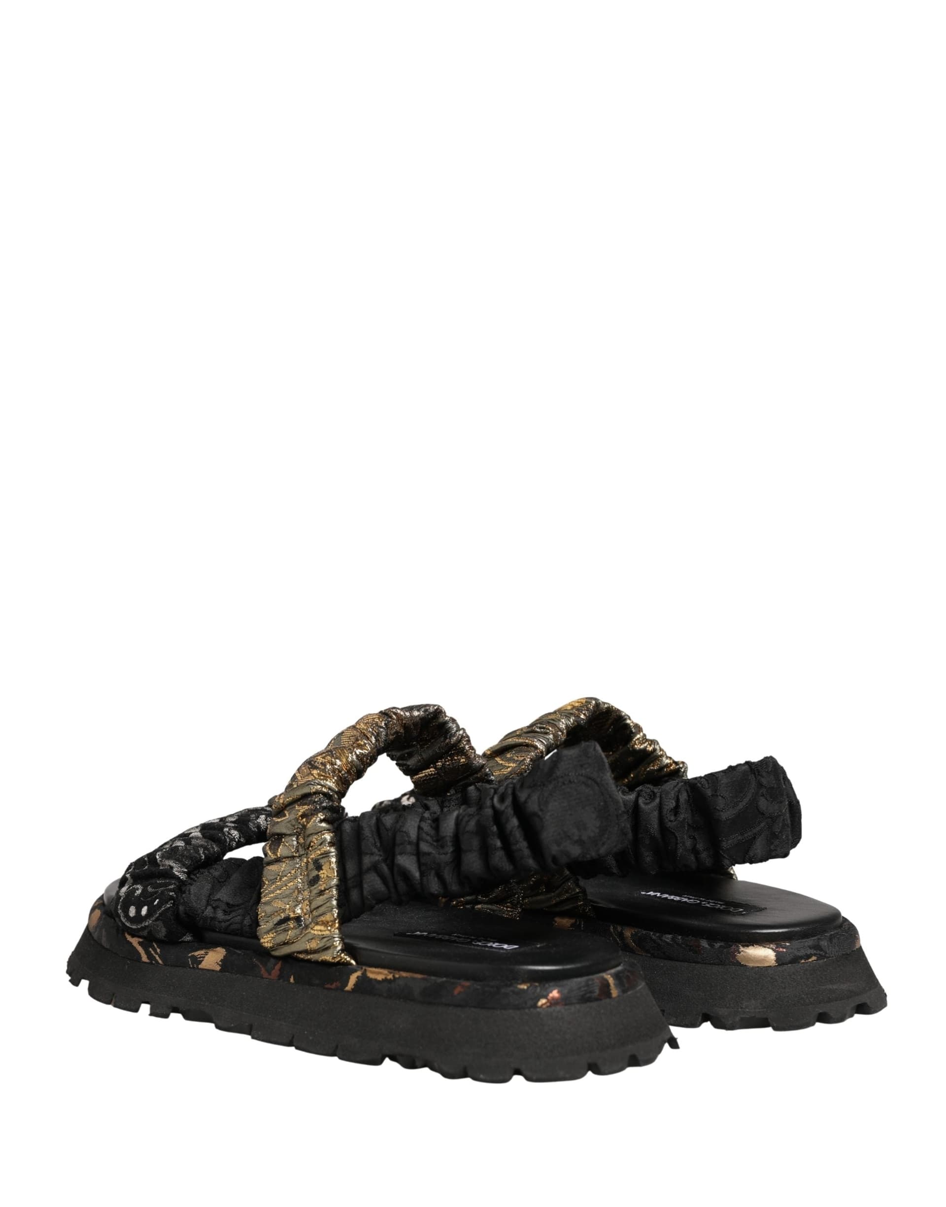 Dolce & Gabbana Black Ruching Detail Flats Men Sandals Shoes - 8
