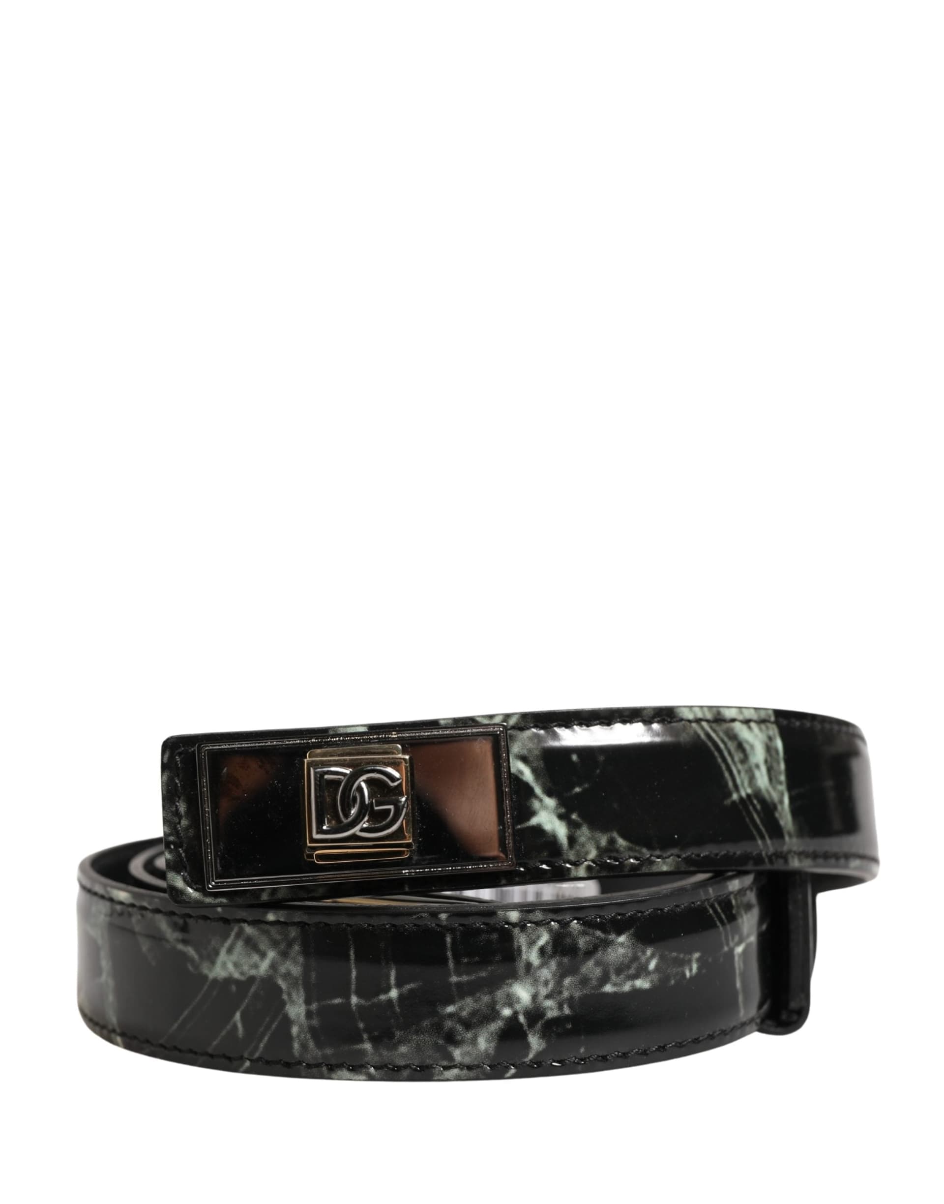 Dolce & Gabbana Men Black Marble Leather DG Logo Buckle Belt - 2