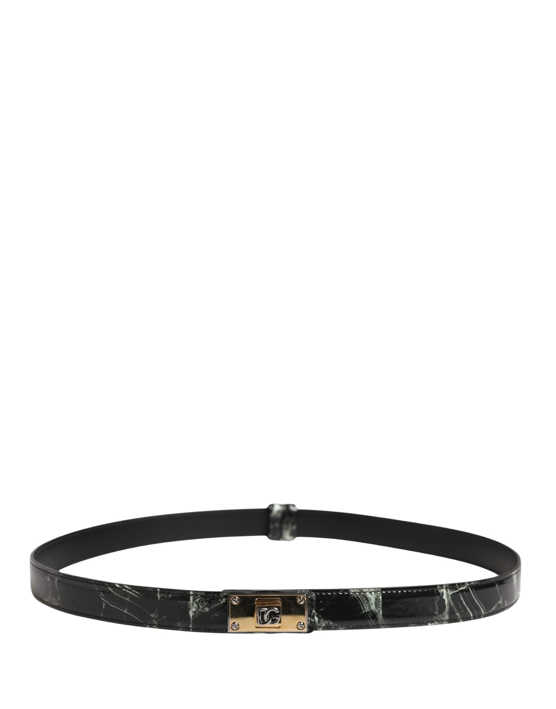 Dolce & Gabbana Men Black Marble Leather DG Logo Buckle Belt - 3