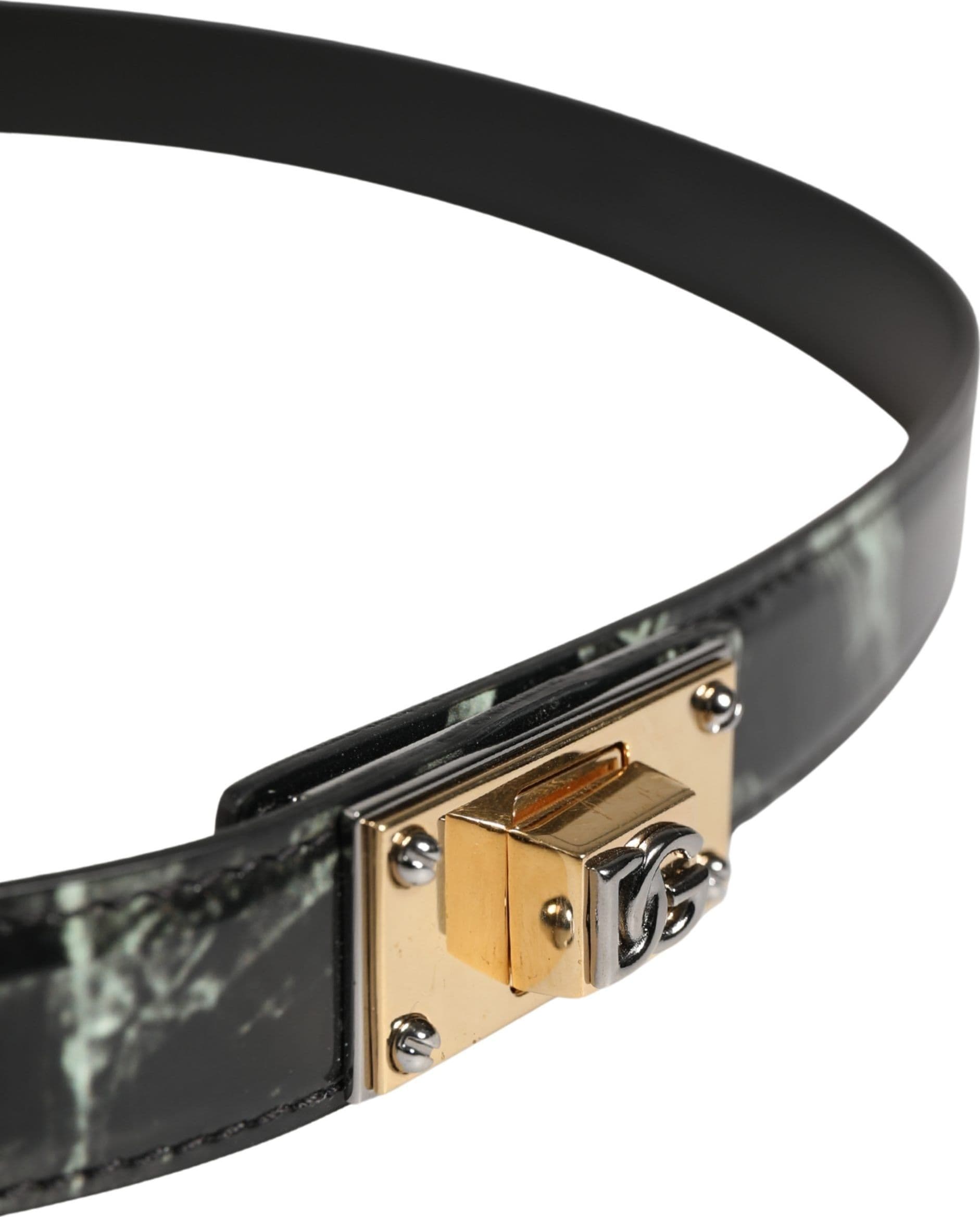 Dolce & Gabbana Men Black Marble Leather DG Logo Buckle Belt - 4