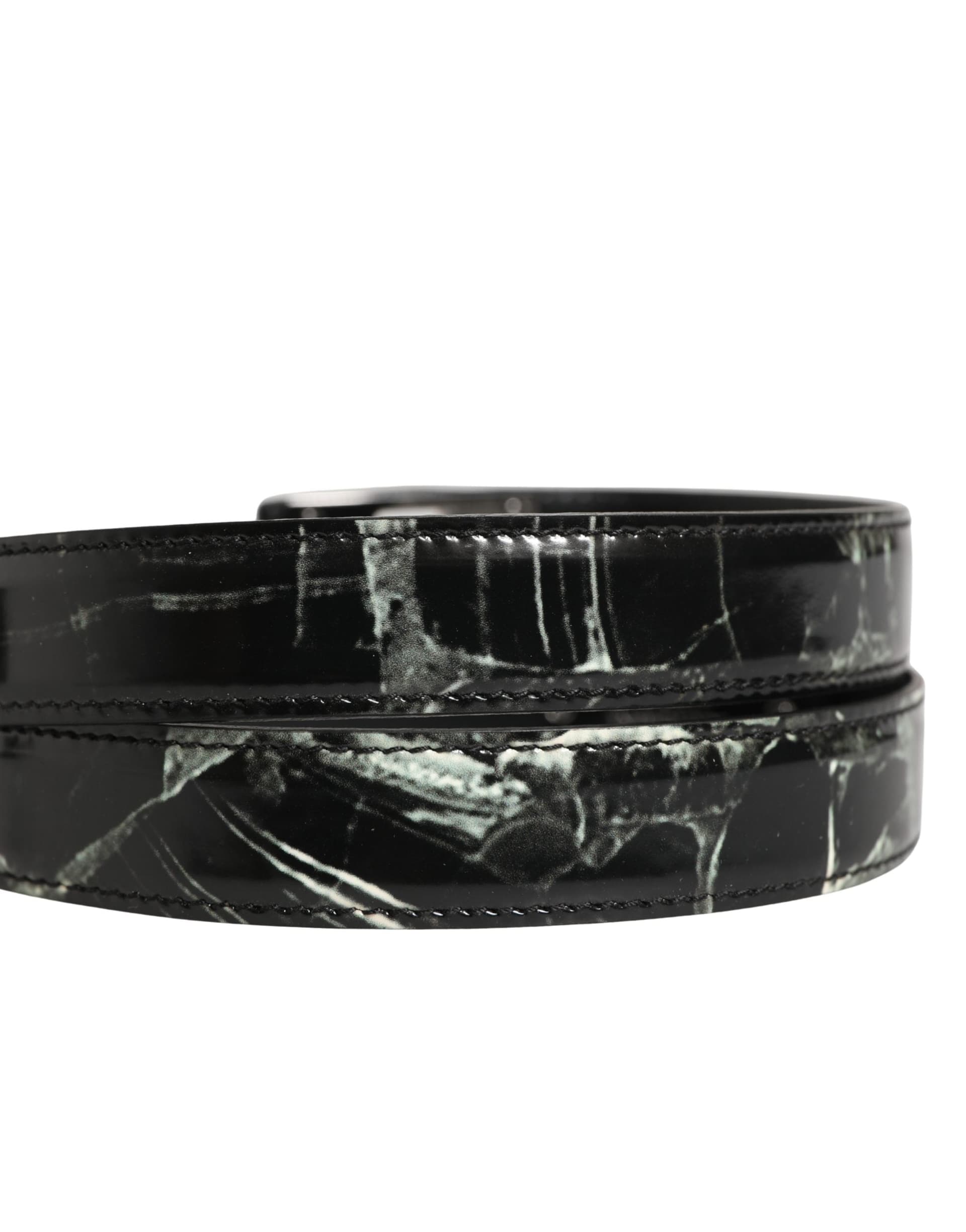 Dolce & Gabbana Men Black Marble Leather DG Logo Buckle Belt - 5