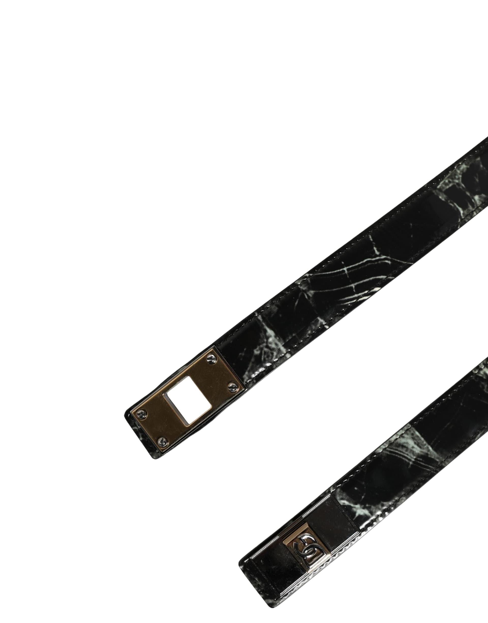 Dolce & Gabbana Men Black Marble Leather DG Logo Buckle Belt - 7
