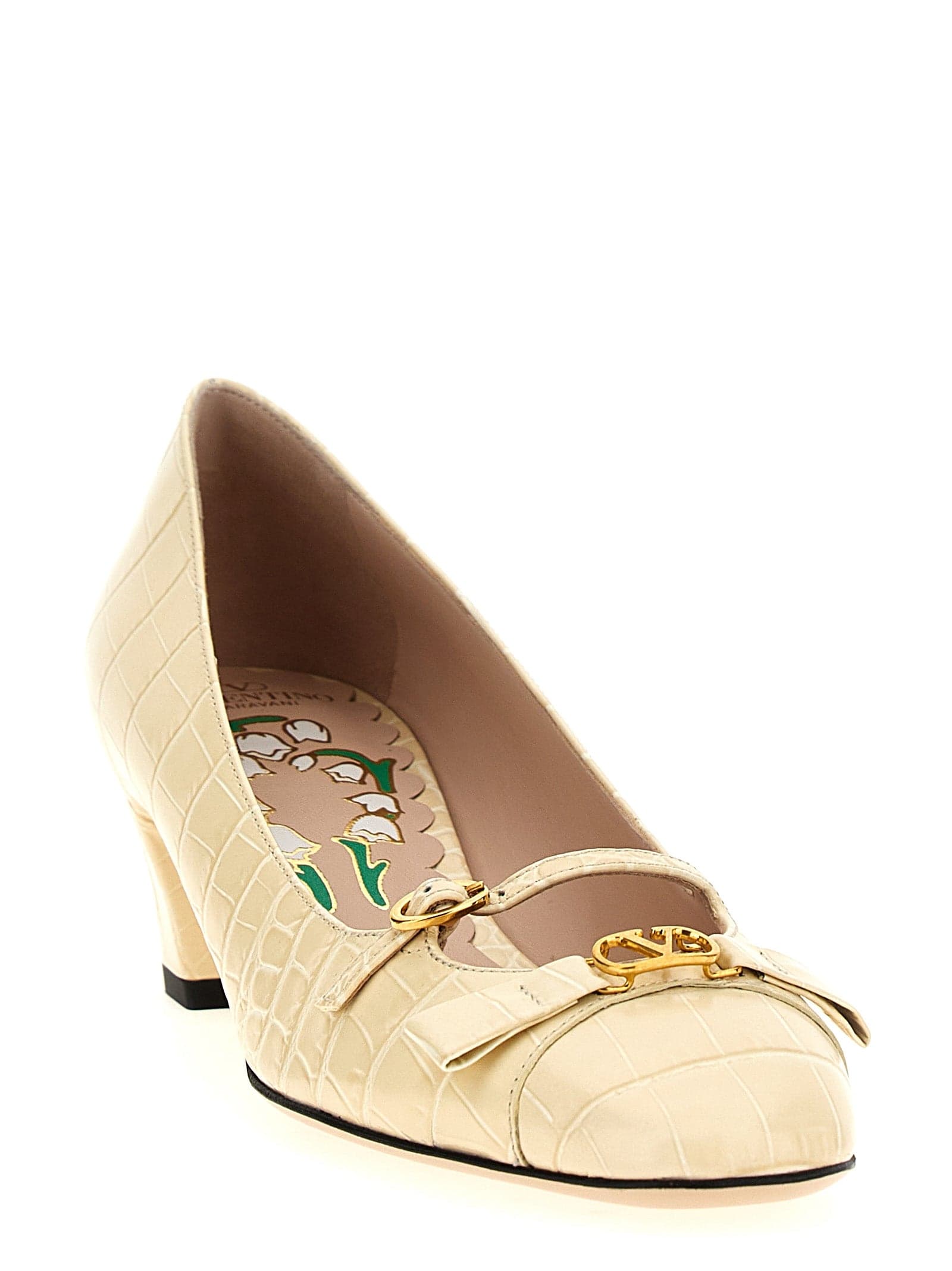 Valentino Garavani White Calfskin Mid Heel Pumps - 2