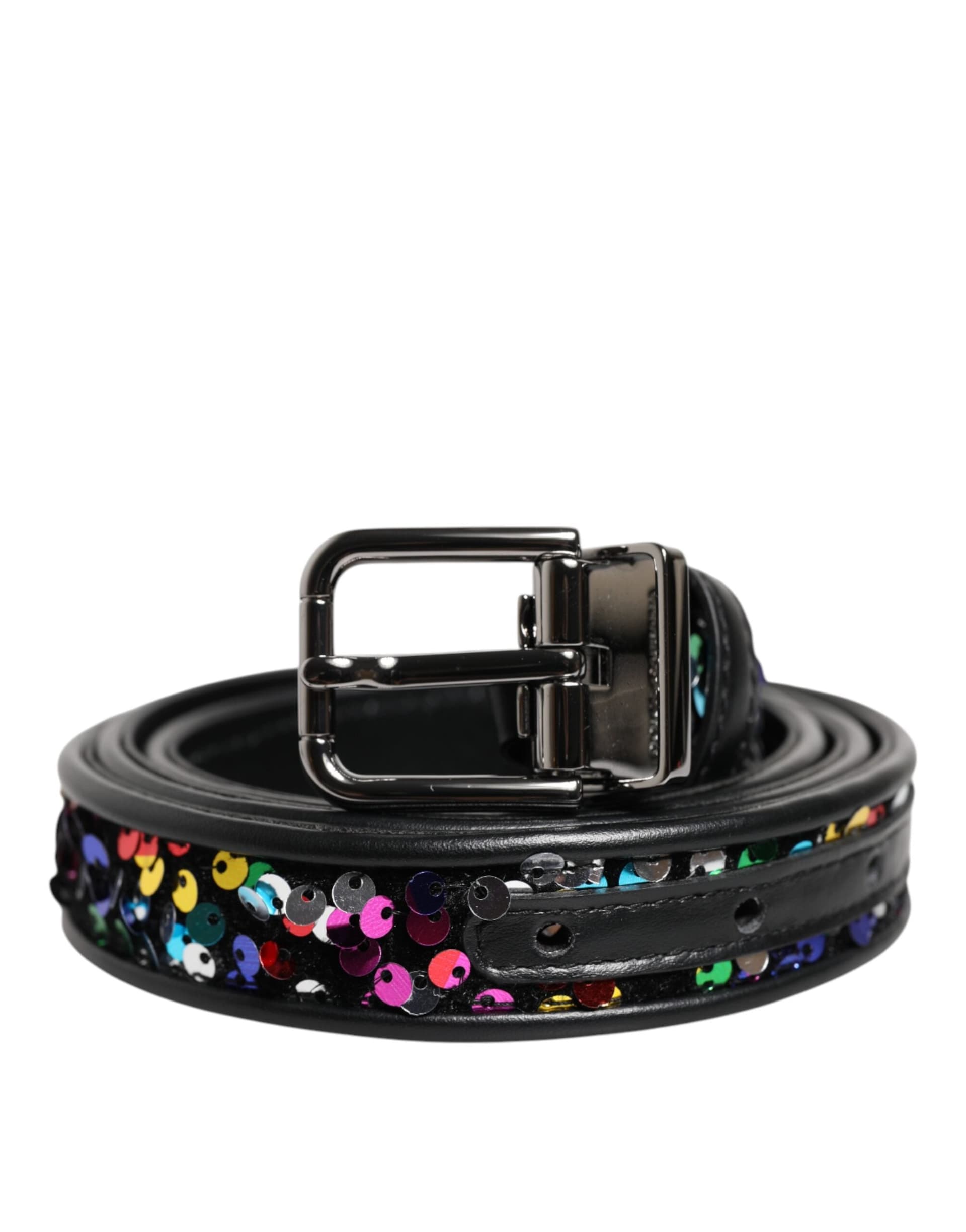 Dolce & Gabbana Black Sequin Embellished Metal Buckle Belt - 2