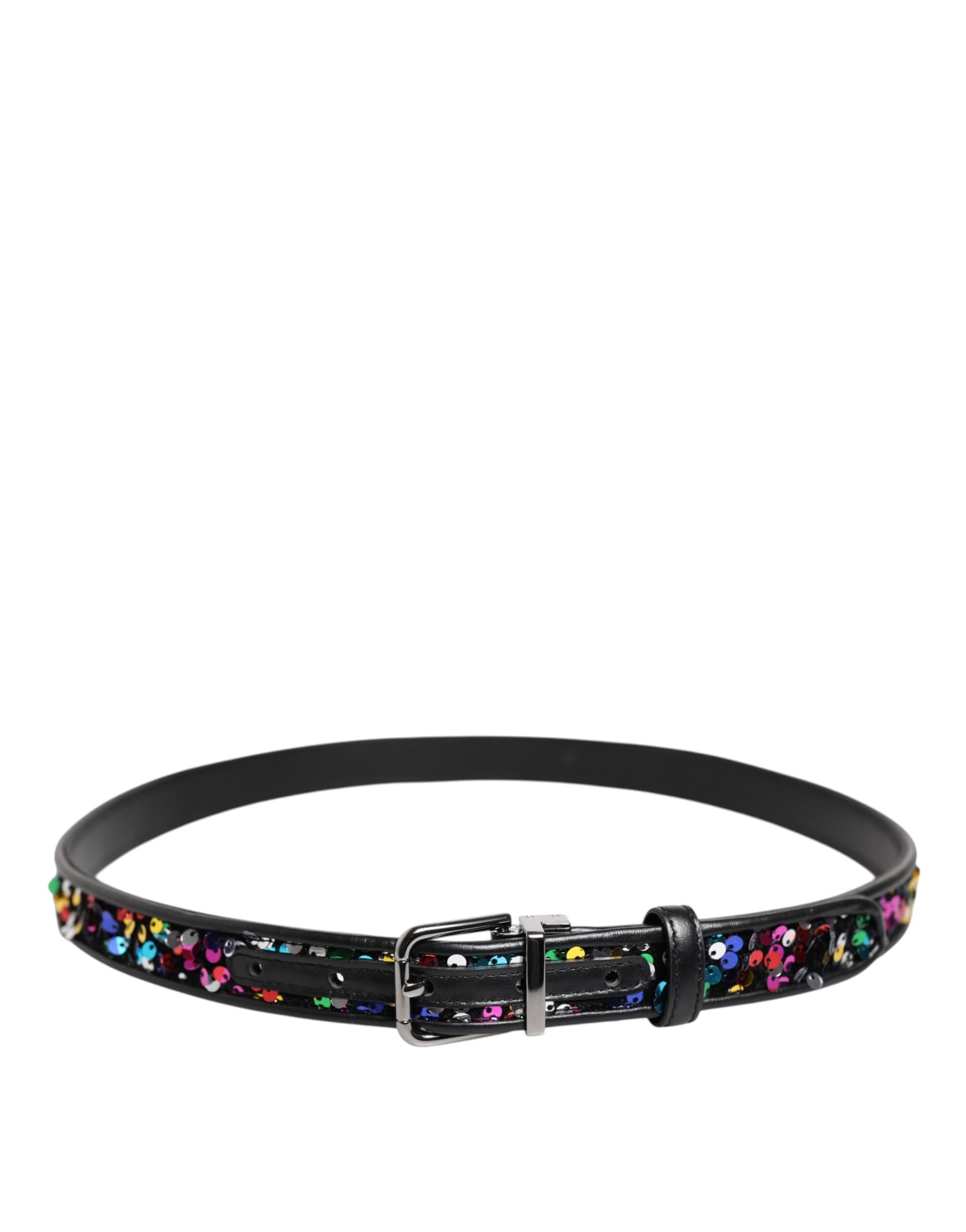 Dolce & Gabbana Black Sequin Embellished Metal Buckle Belt - 3