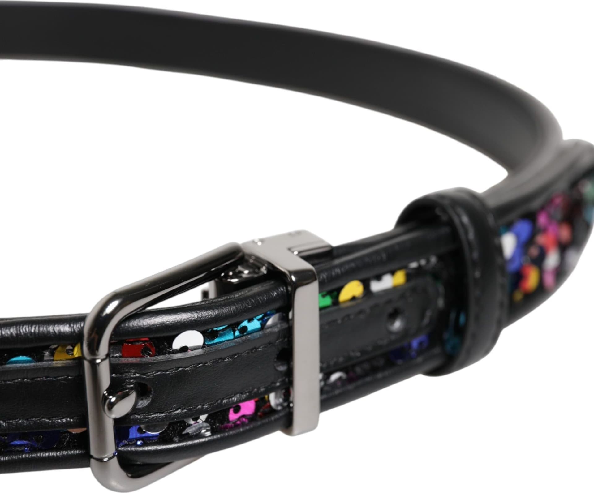 Dolce & Gabbana Black Sequin Embellished Metal Buckle Belt - 4