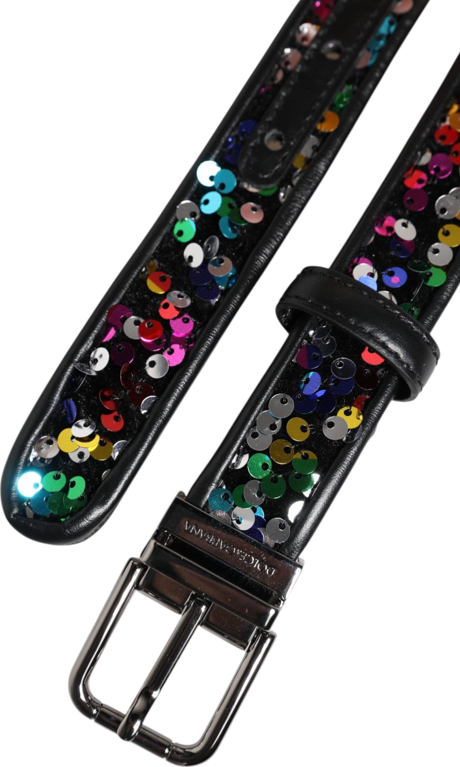 Dolce & Gabbana Black Sequin Embellished Metal Buckle Belt - 6