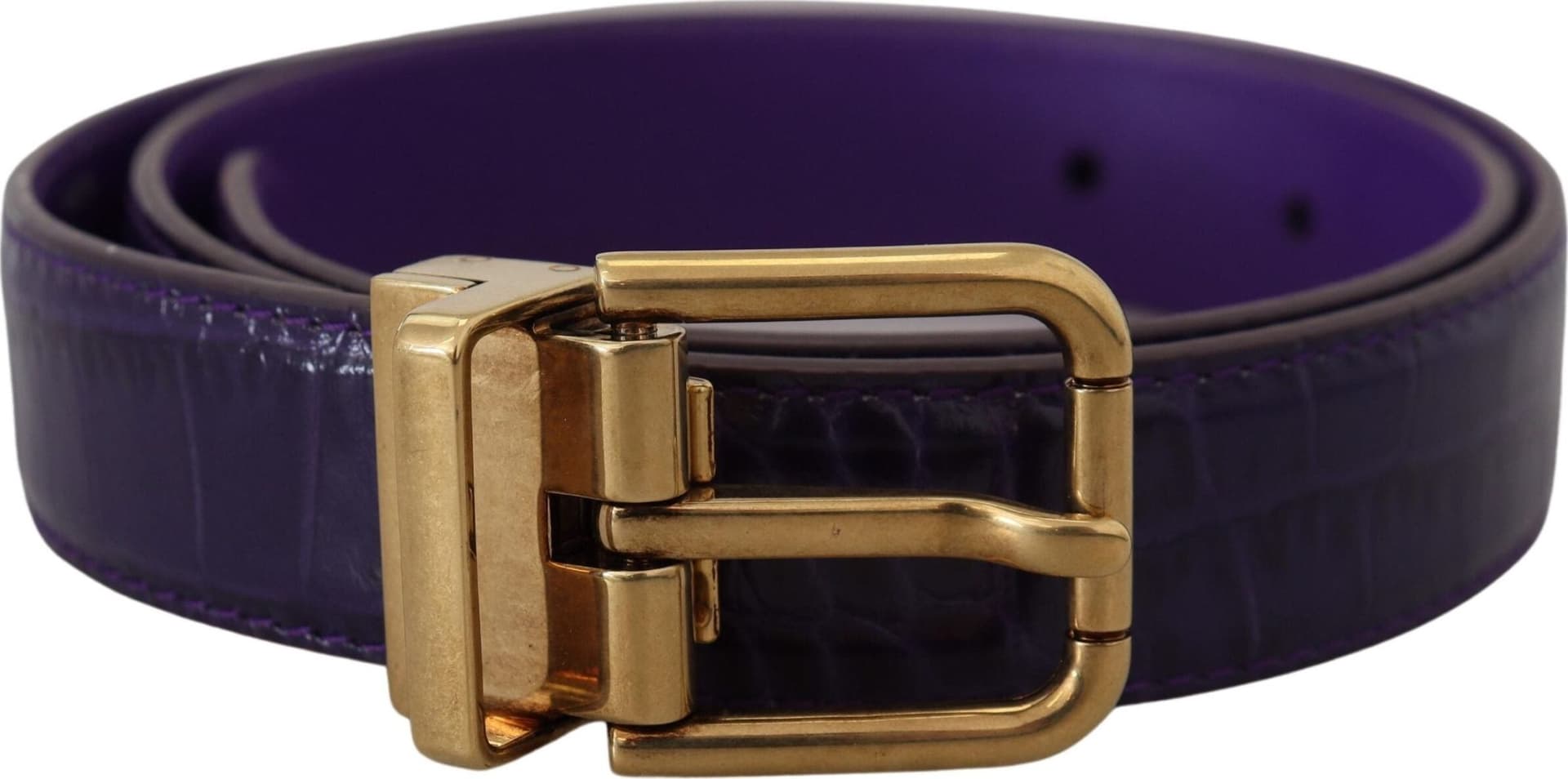 Dolce & Gabbana Purple Exotic Leather Gold Metal Buckle Belt - 2