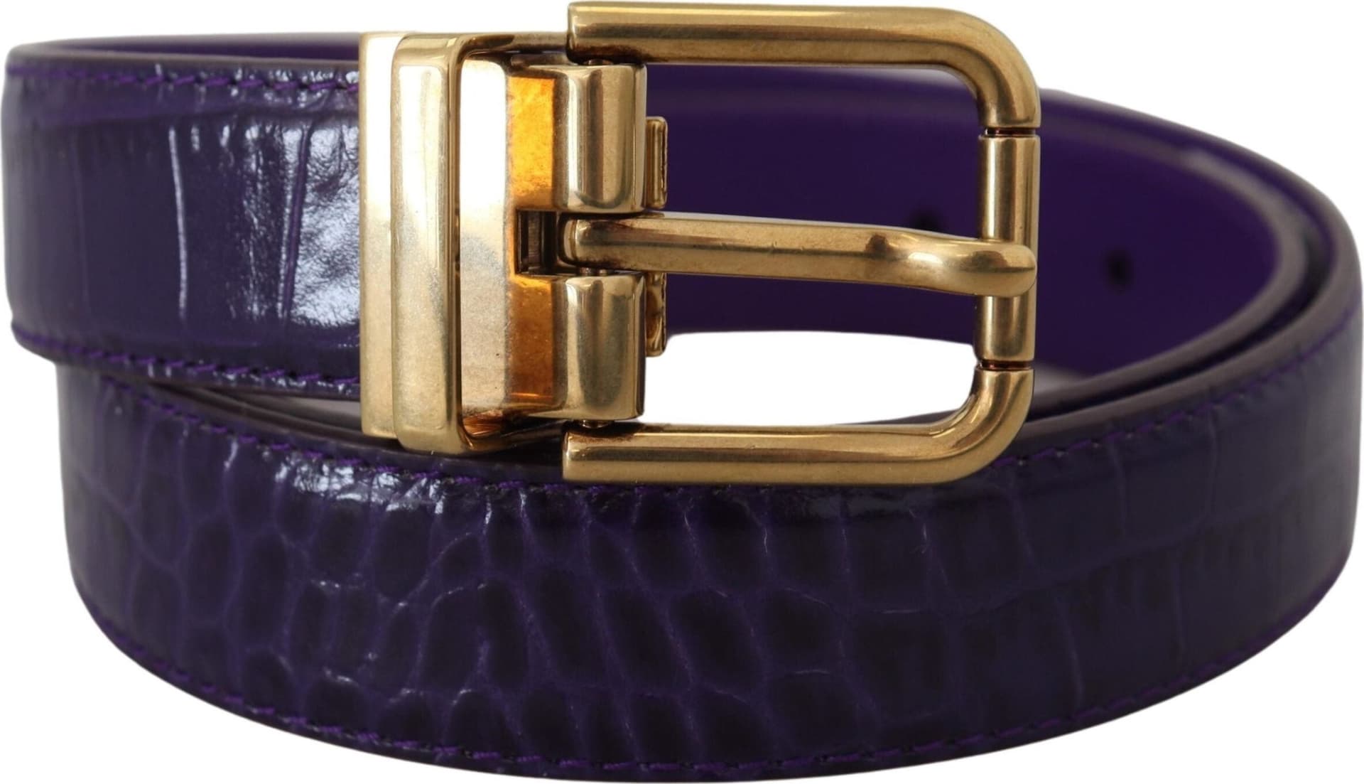 Dolce & Gabbana Purple Exotic Leather Gold Metal Buckle Belt - 3
