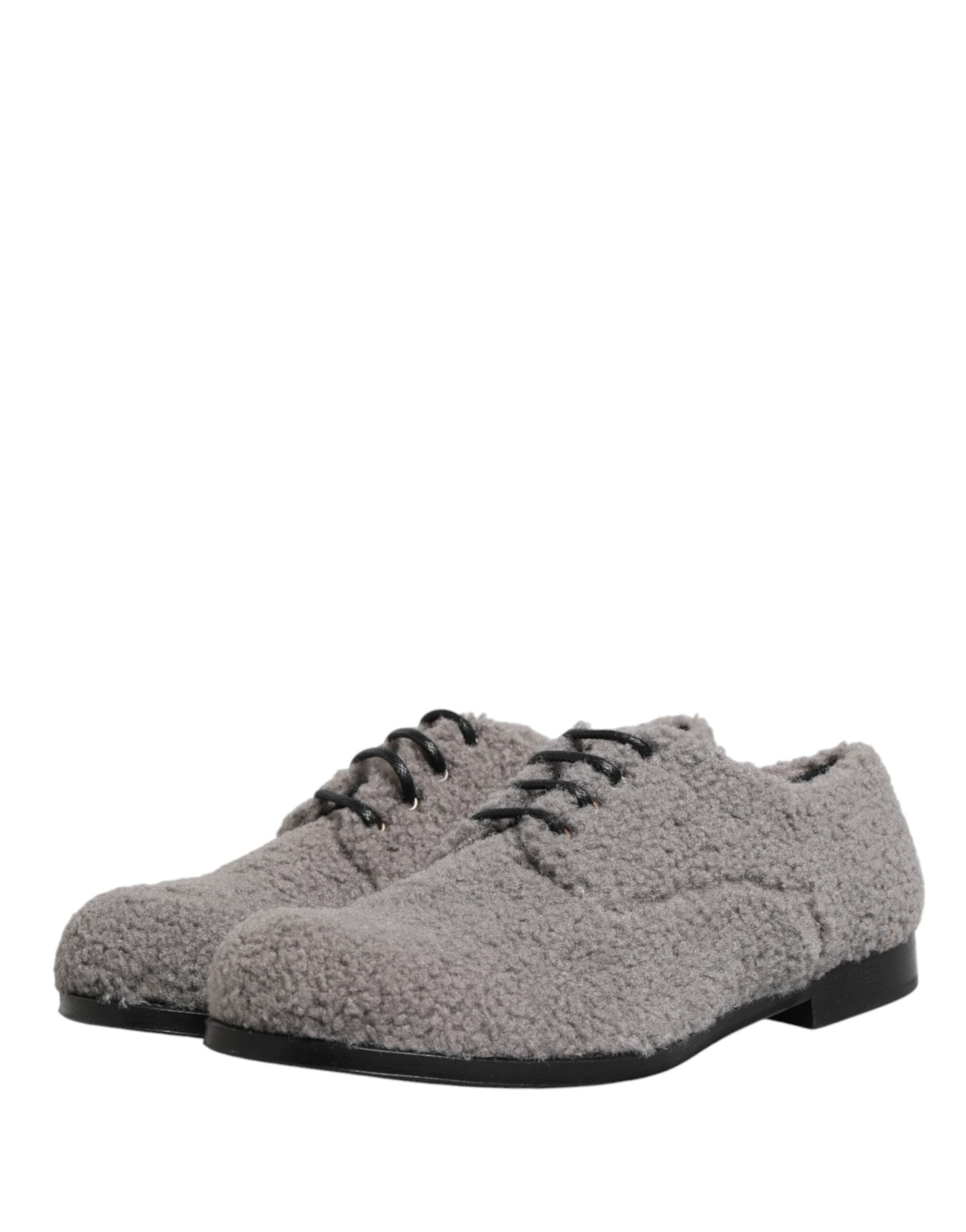 Dolce & Gabbana Gray Fleece Lace Up Men Derby Dress Shoes - 3