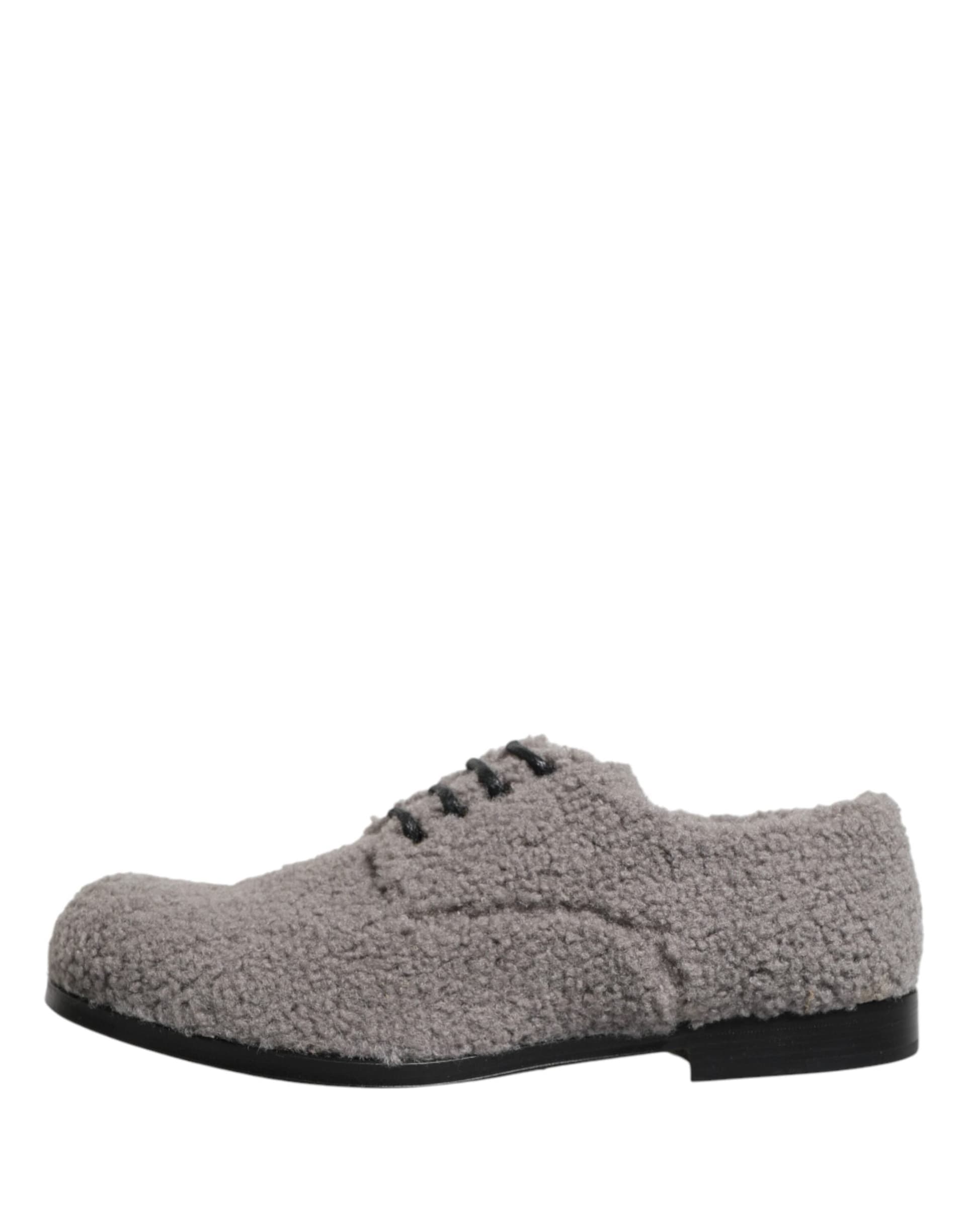 Dolce & Gabbana Gray Fleece Lace Up Men Derby Dress Shoes - 5