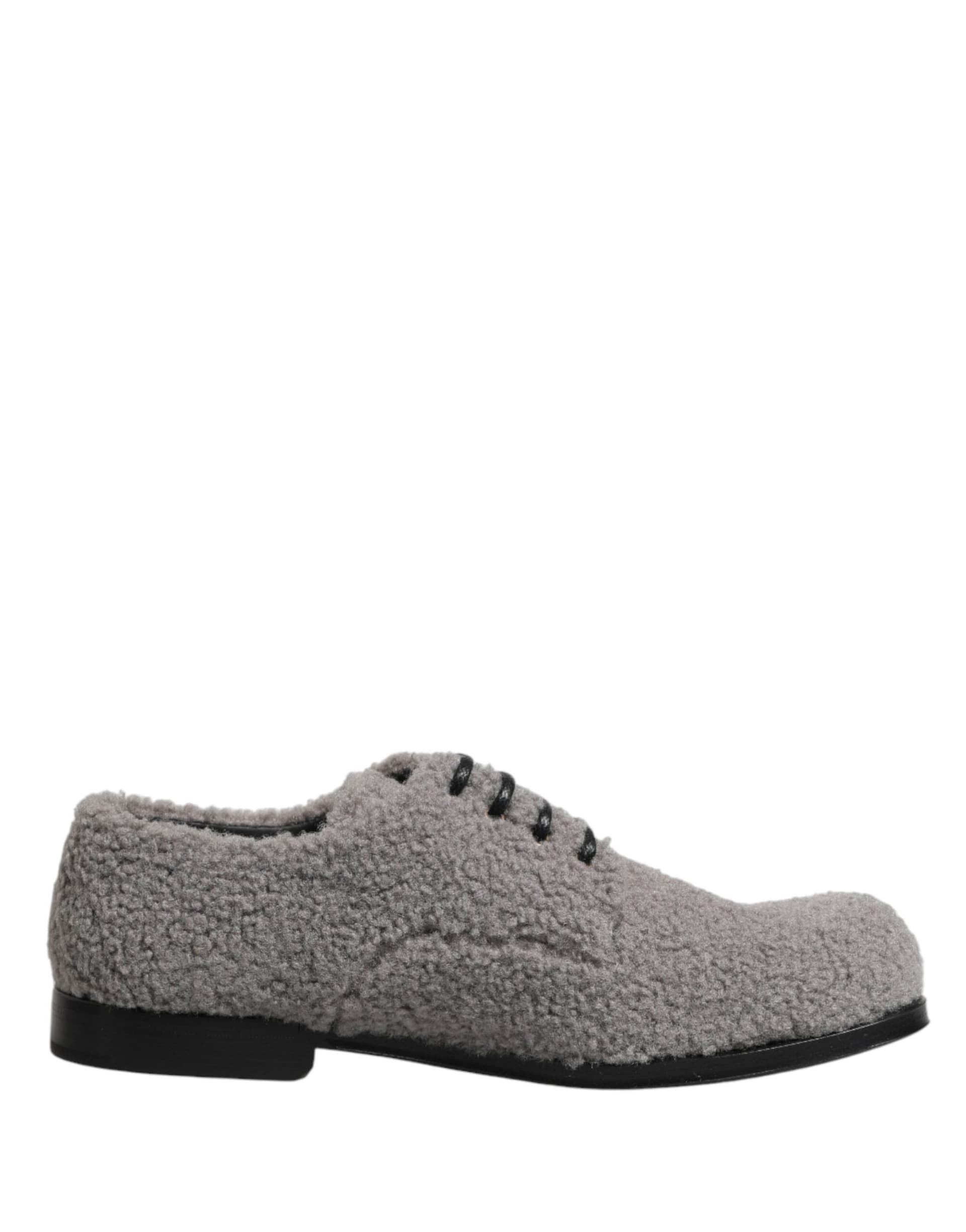 Dolce & Gabbana Gray Fleece Lace Up Men Derby Dress Shoes - 7