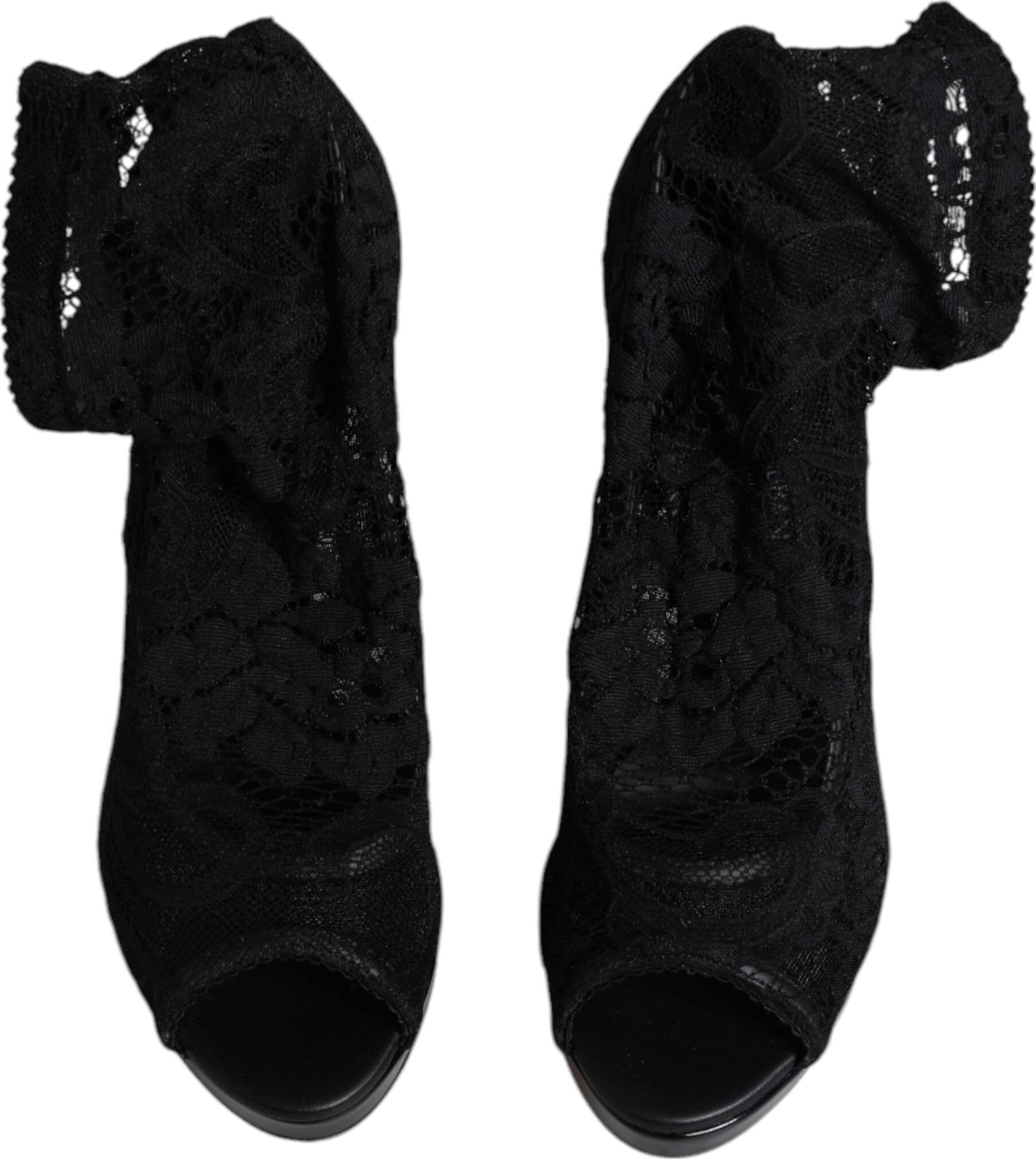Dolce & Gabbana Black Stretch Taormina Lace Boots Shoes - 2