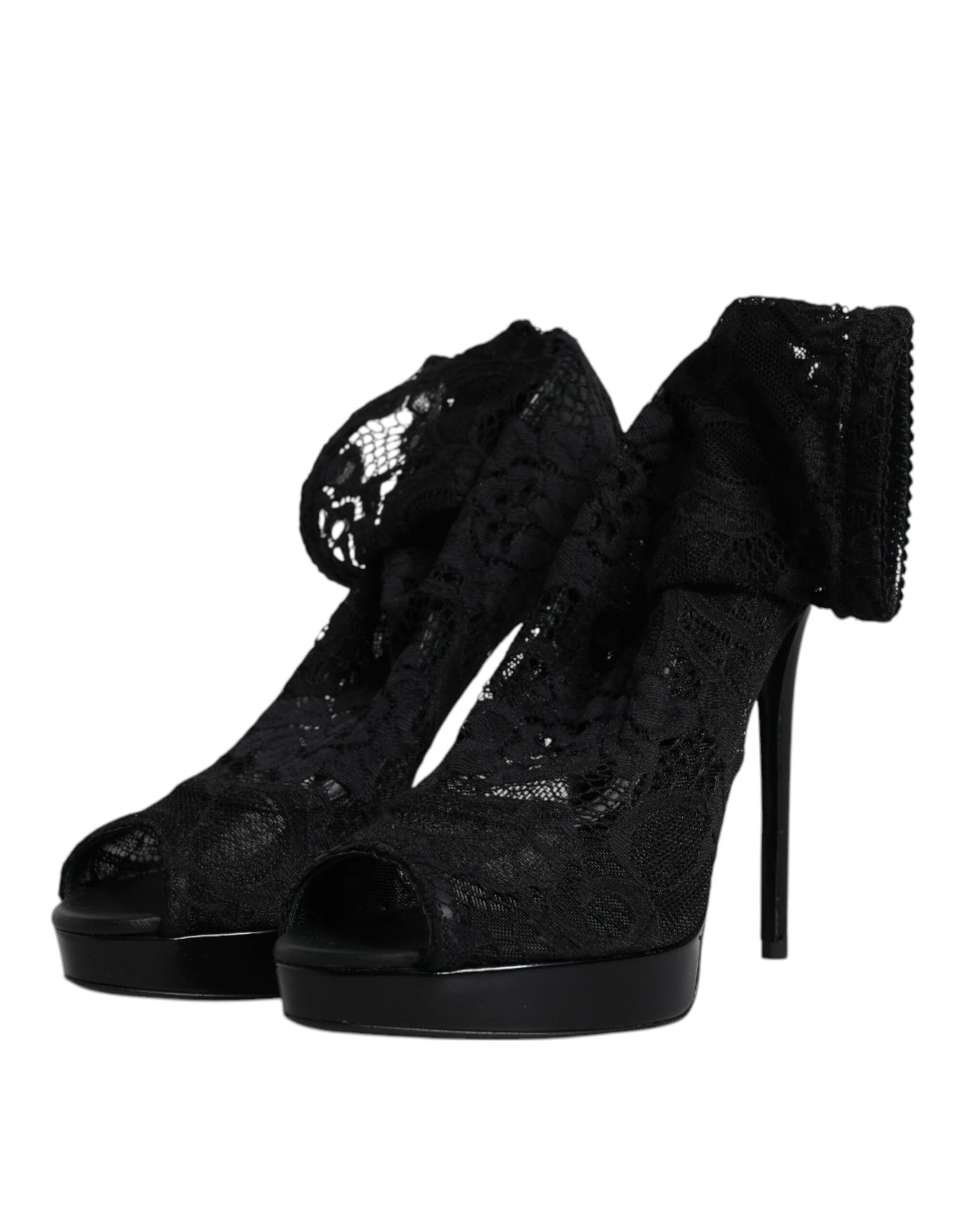 Dolce & Gabbana Black Stretch Taormina Lace Boots Shoes - 3