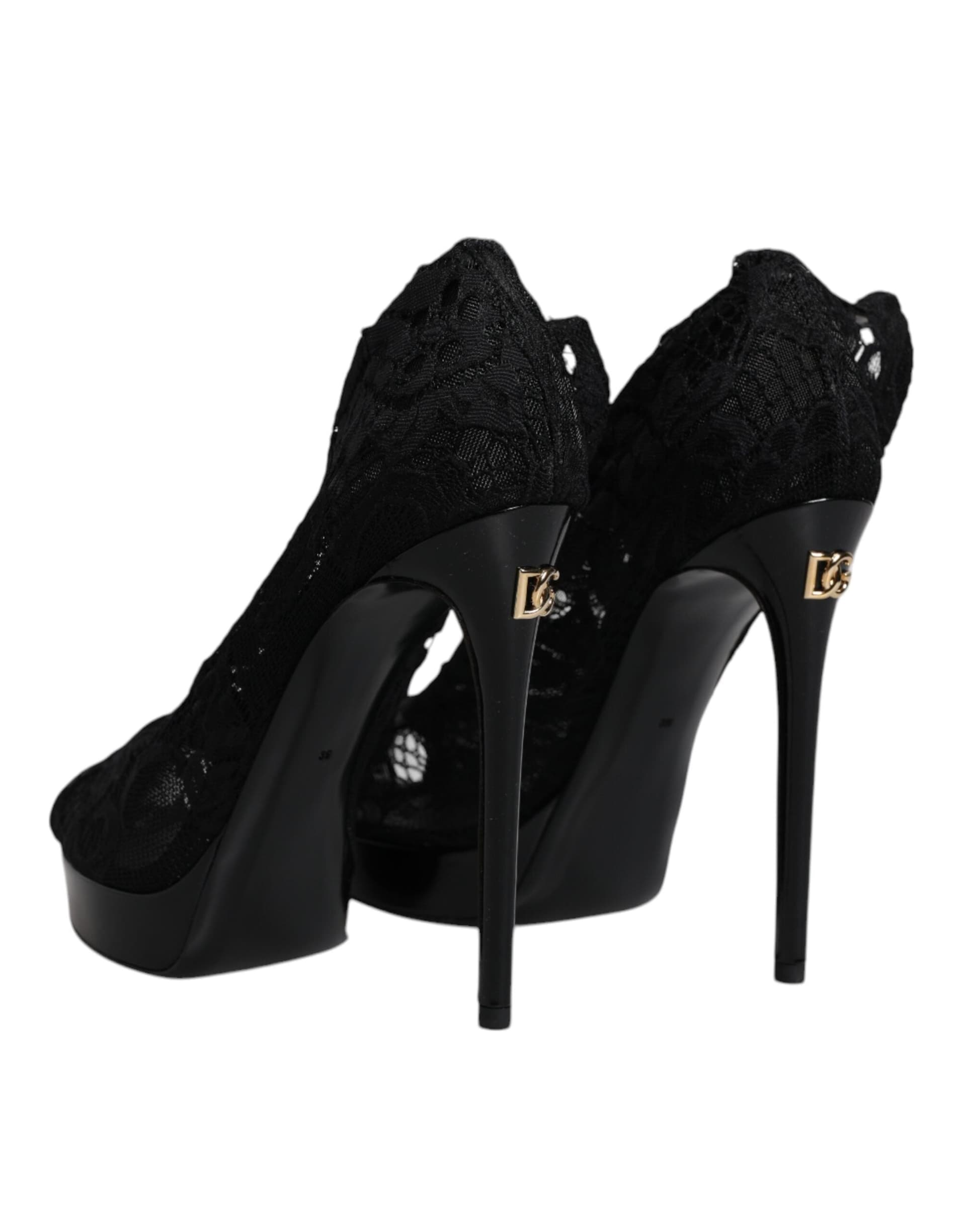 Dolce & Gabbana Black Stretch Taormina Lace Boots Shoes - 4