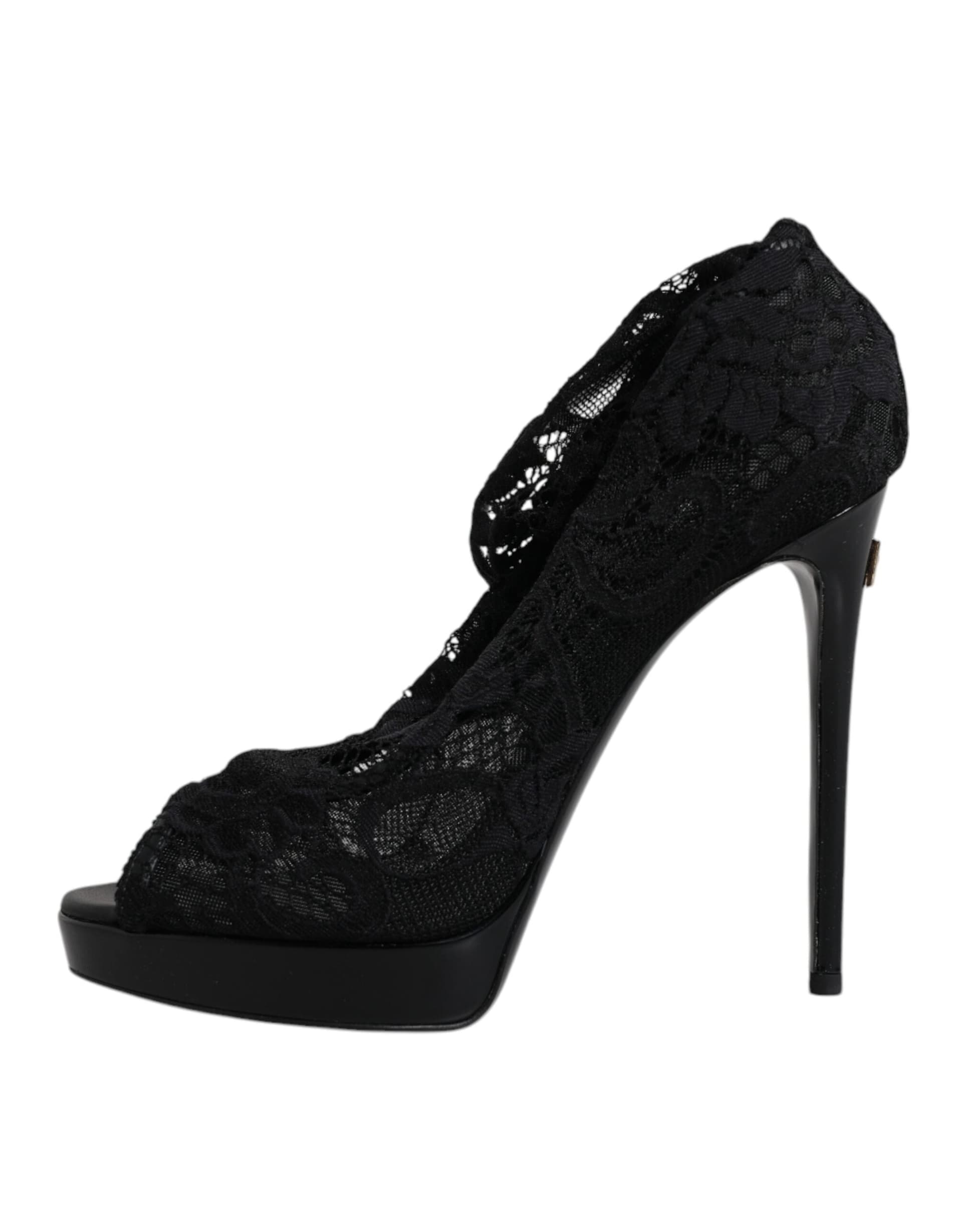 Dolce & Gabbana Black Stretch Taormina Lace Boots Shoes - 5
