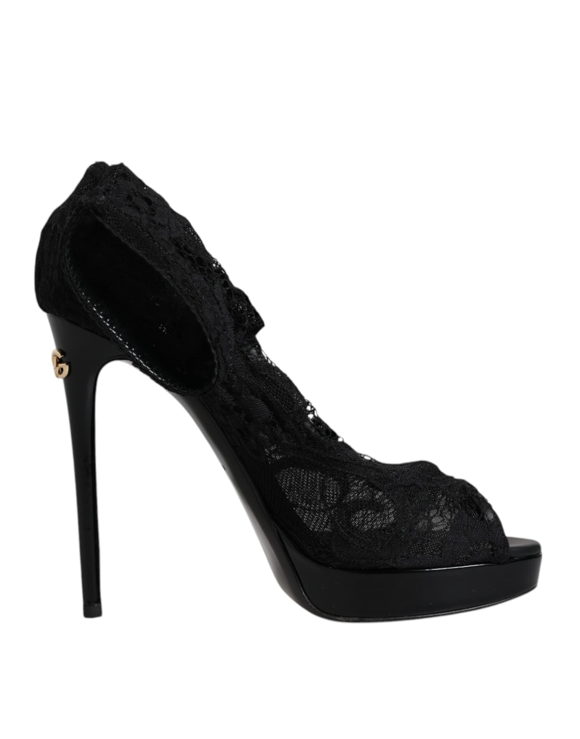 Dolce & Gabbana Black Stretch Taormina Lace Boots Shoes - 6