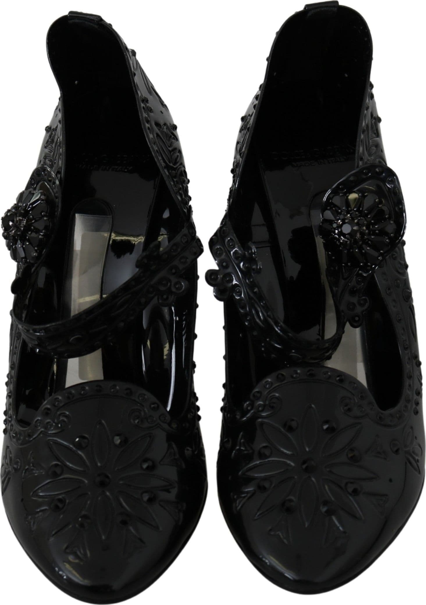 Dolce & Gabbana Black Floral Crystal CINDERELLA Heels Shoes - 2