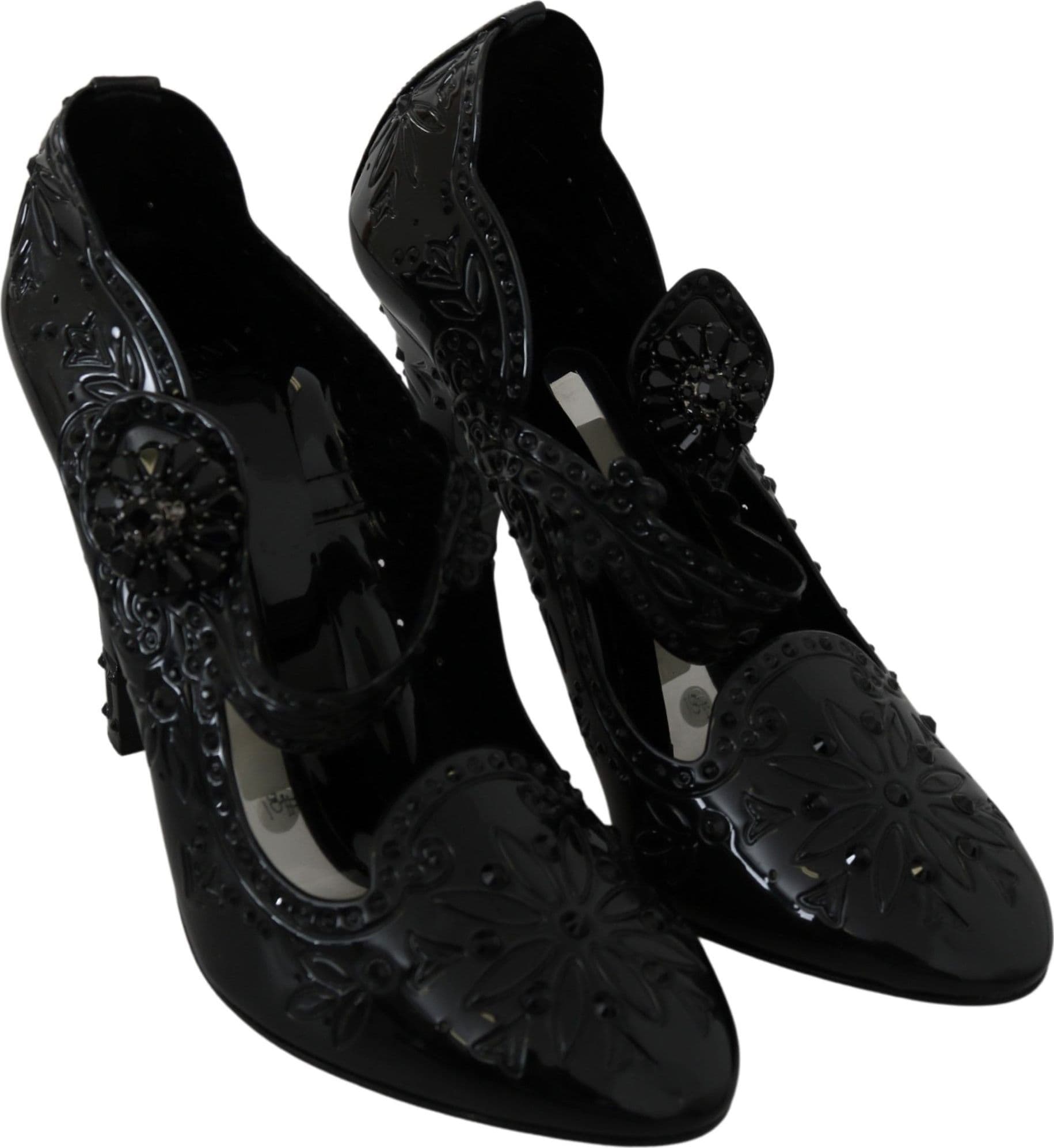 Dolce & Gabbana Black Floral Crystal CINDERELLA Heels Shoes - 3