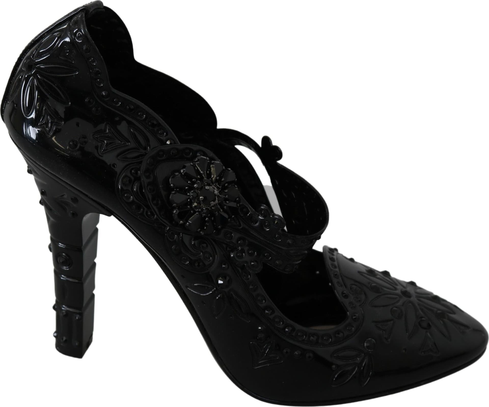 Dolce & Gabbana Black Floral Crystal CINDERELLA Heels Shoes - 5