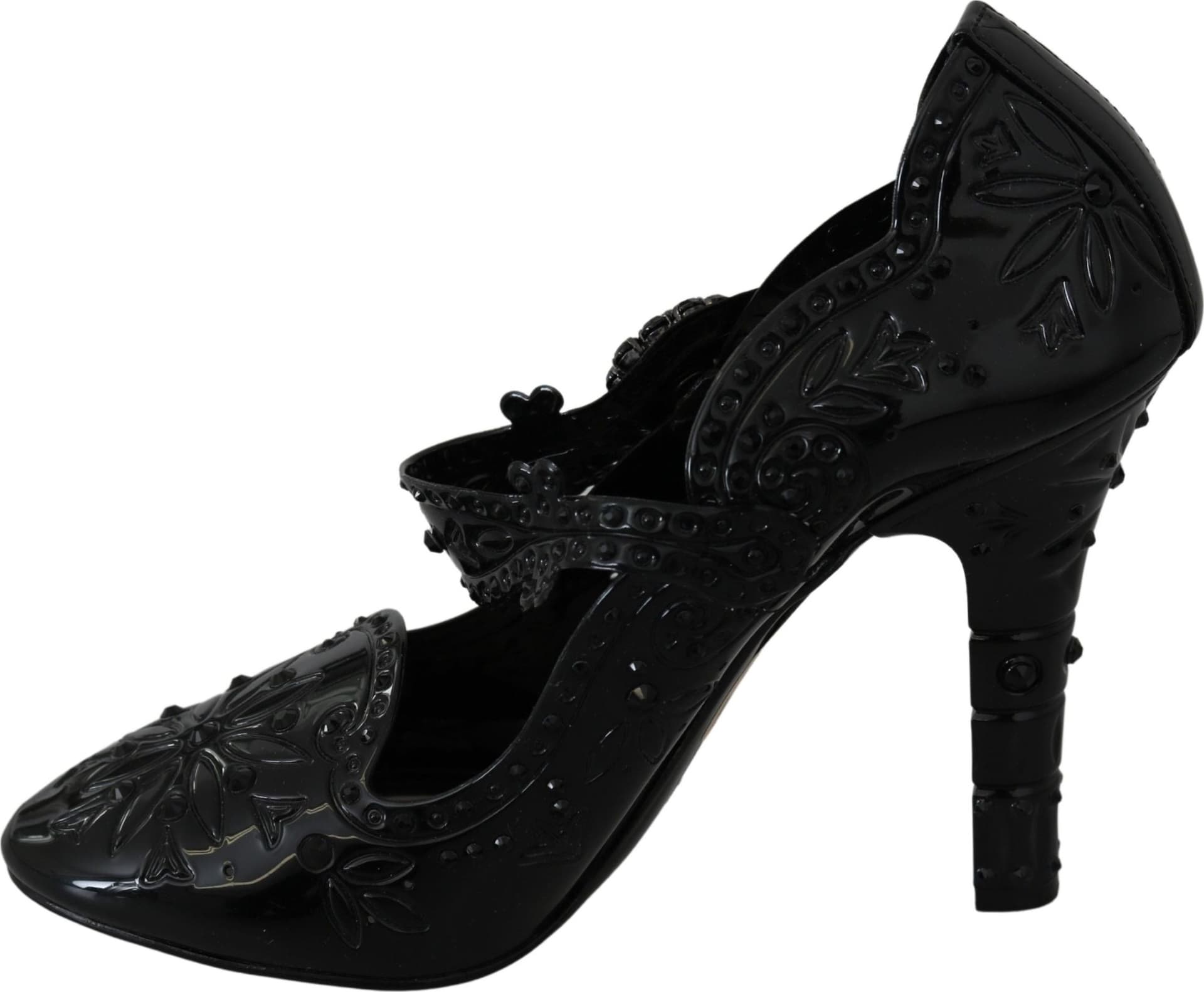 Dolce & Gabbana Black Floral Crystal CINDERELLA Heels Shoes - 6