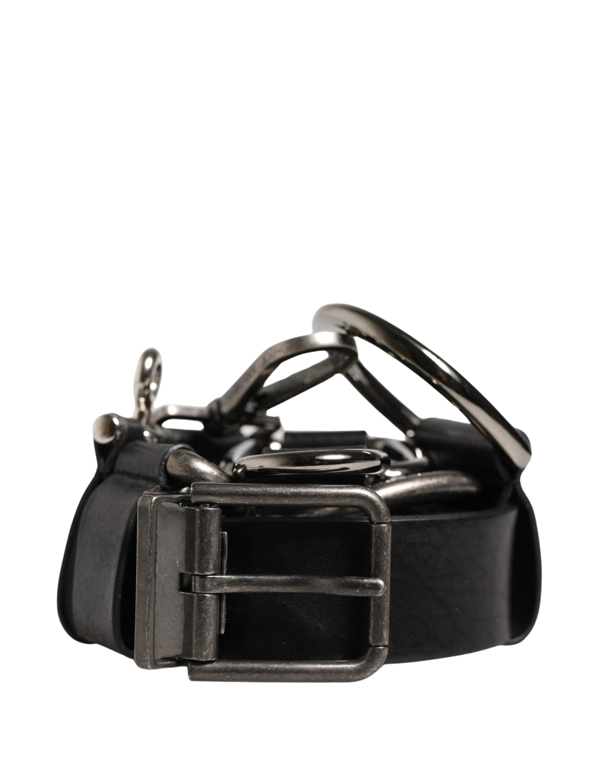 Dolce & Gabbana Black Calf Leather Silver Metal Buckle Belt - 2