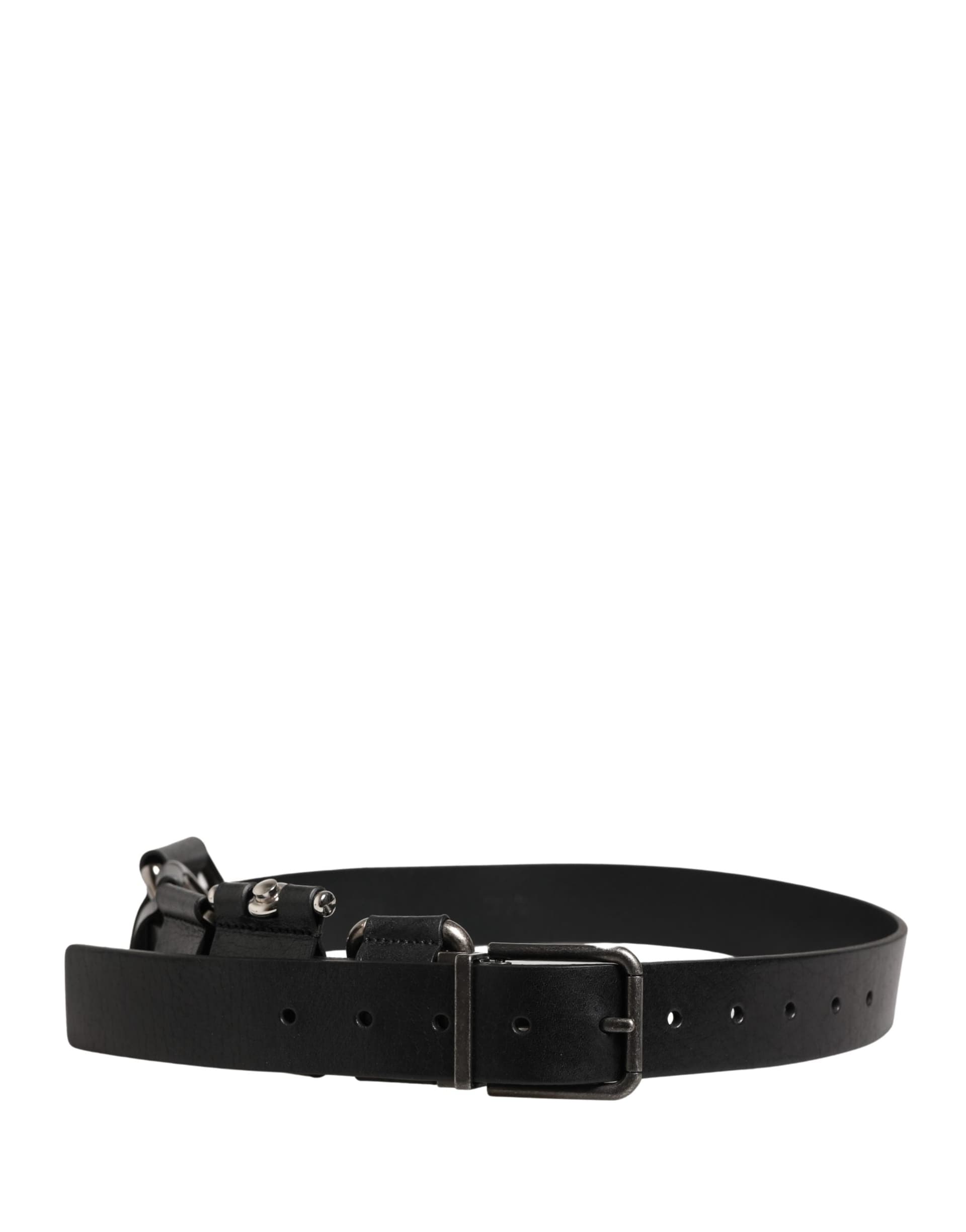 Dolce & Gabbana Black Calf Leather Silver Metal Buckle Belt - 3