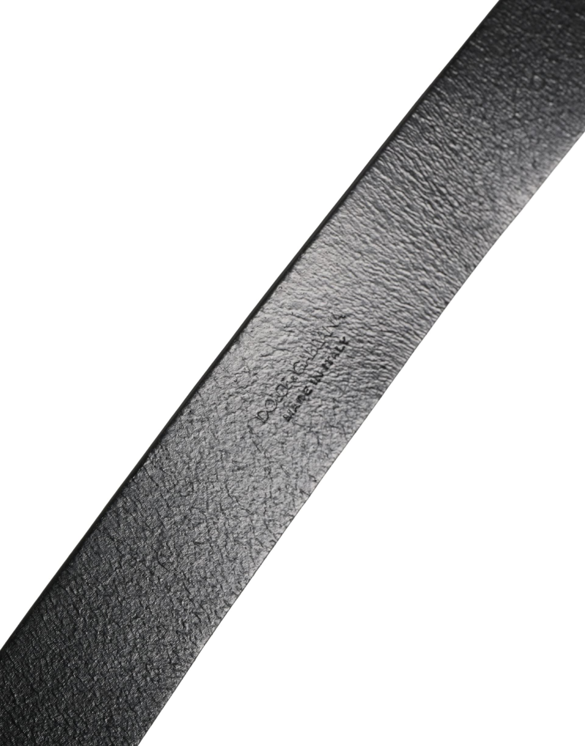 Dolce & Gabbana Black Calf Leather Silver Metal Buckle Belt - 6