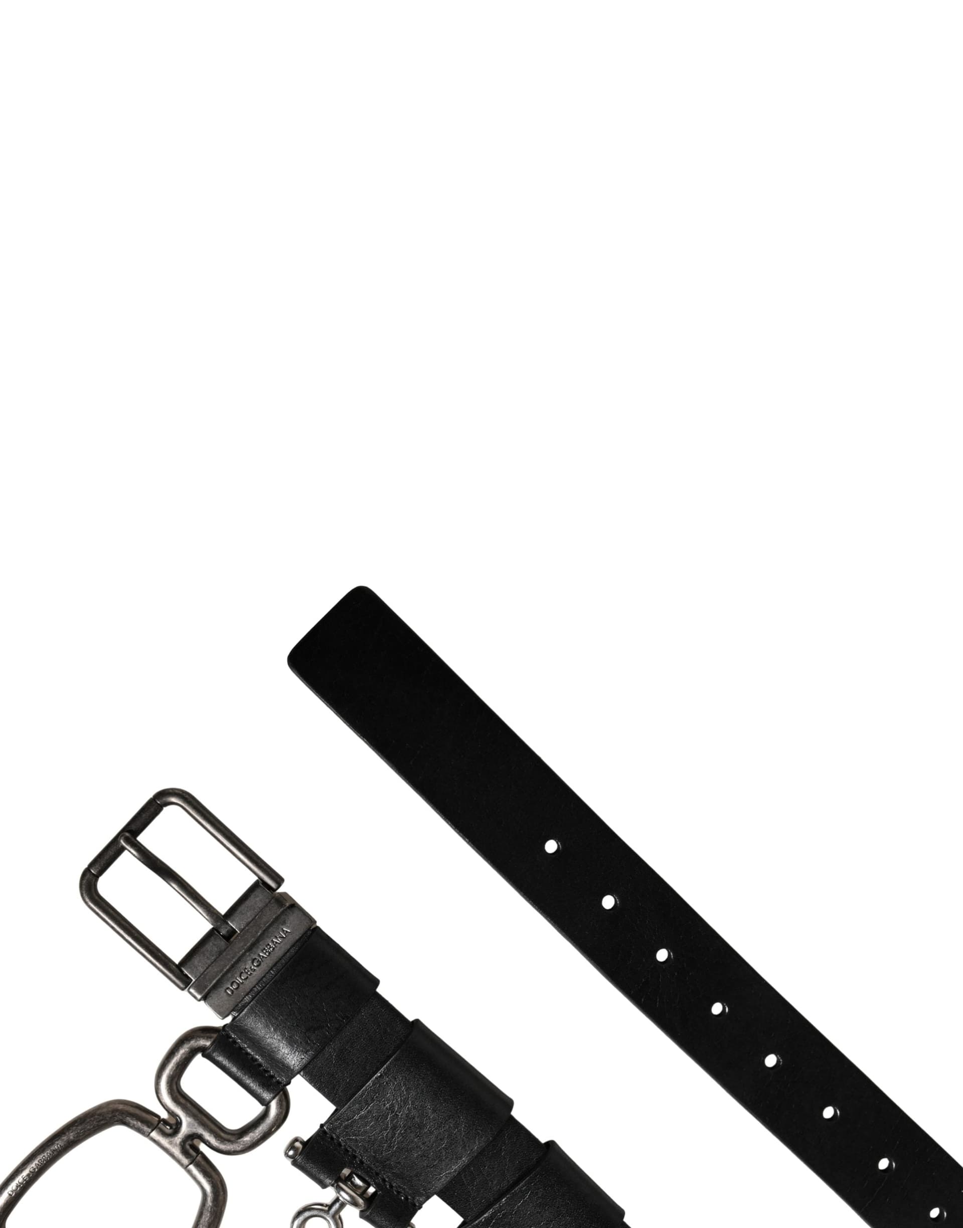 Dolce & Gabbana Black Calf Leather Silver Metal Buckle Belt - 8