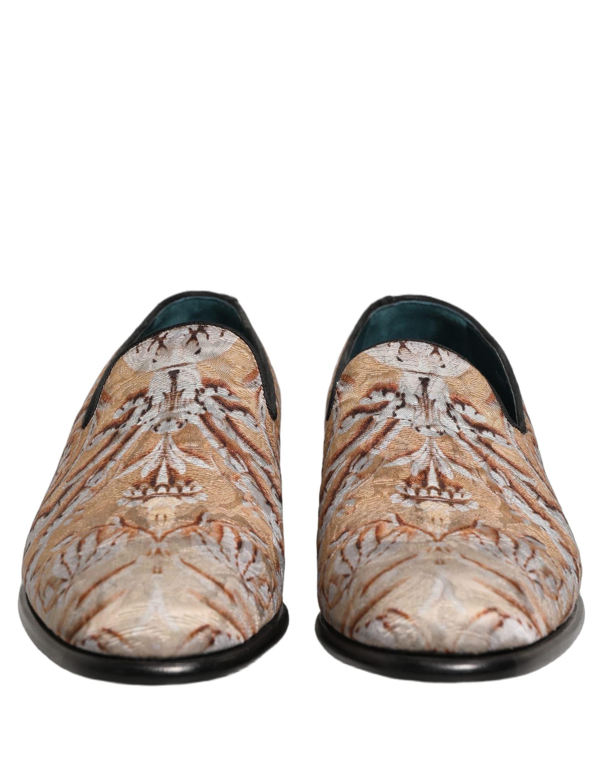 Dolce & Gabbana Gold Brocade Baroque Men Loafers Shoes - 2