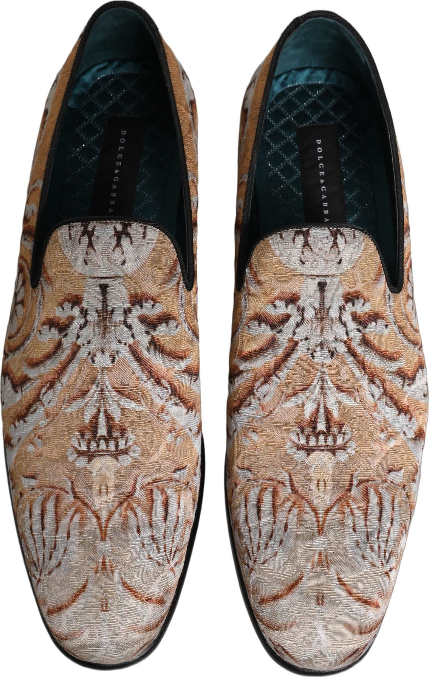 Dolce & Gabbana Gold Brocade Baroque Men Loafers Shoes - 3