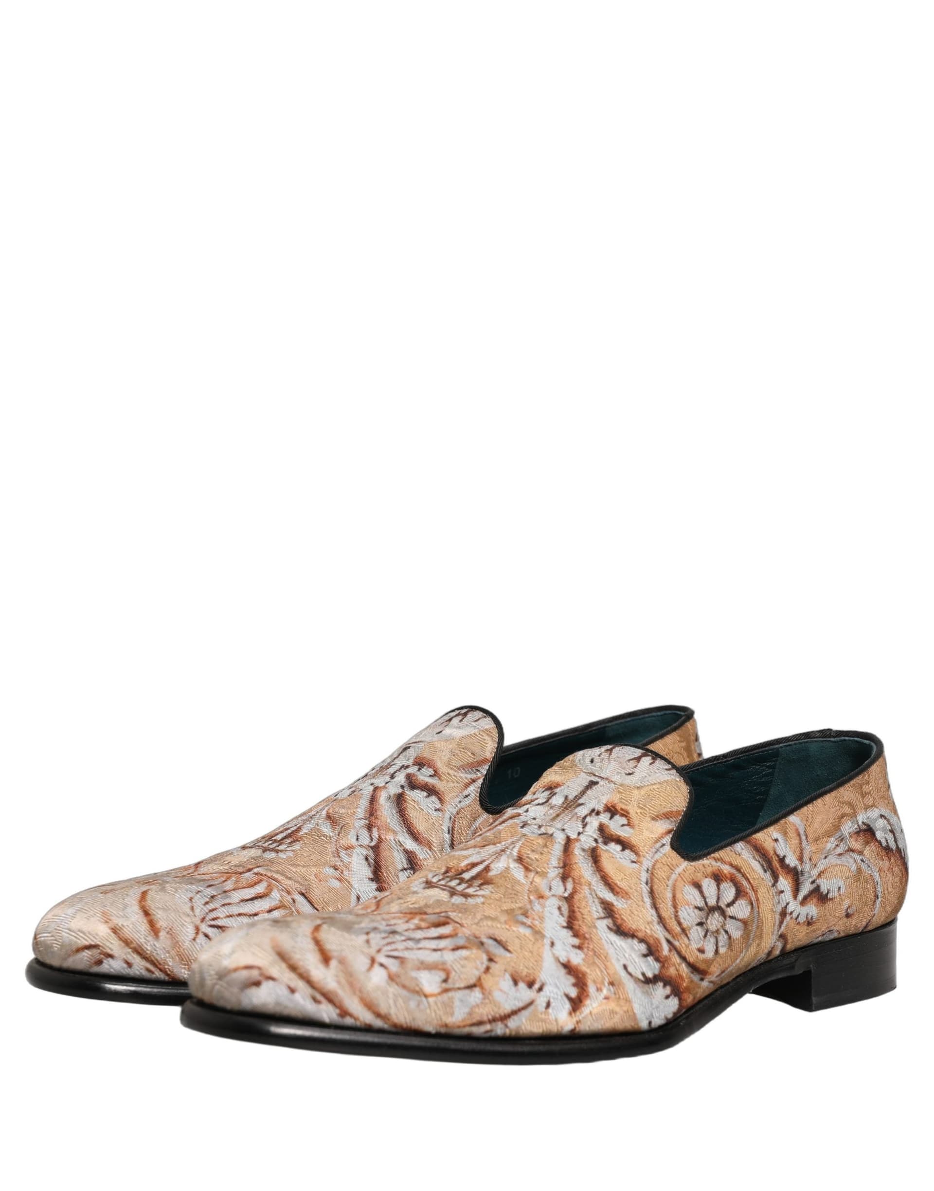 Dolce & Gabbana Gold Brocade Baroque Men Loafers Shoes - 4