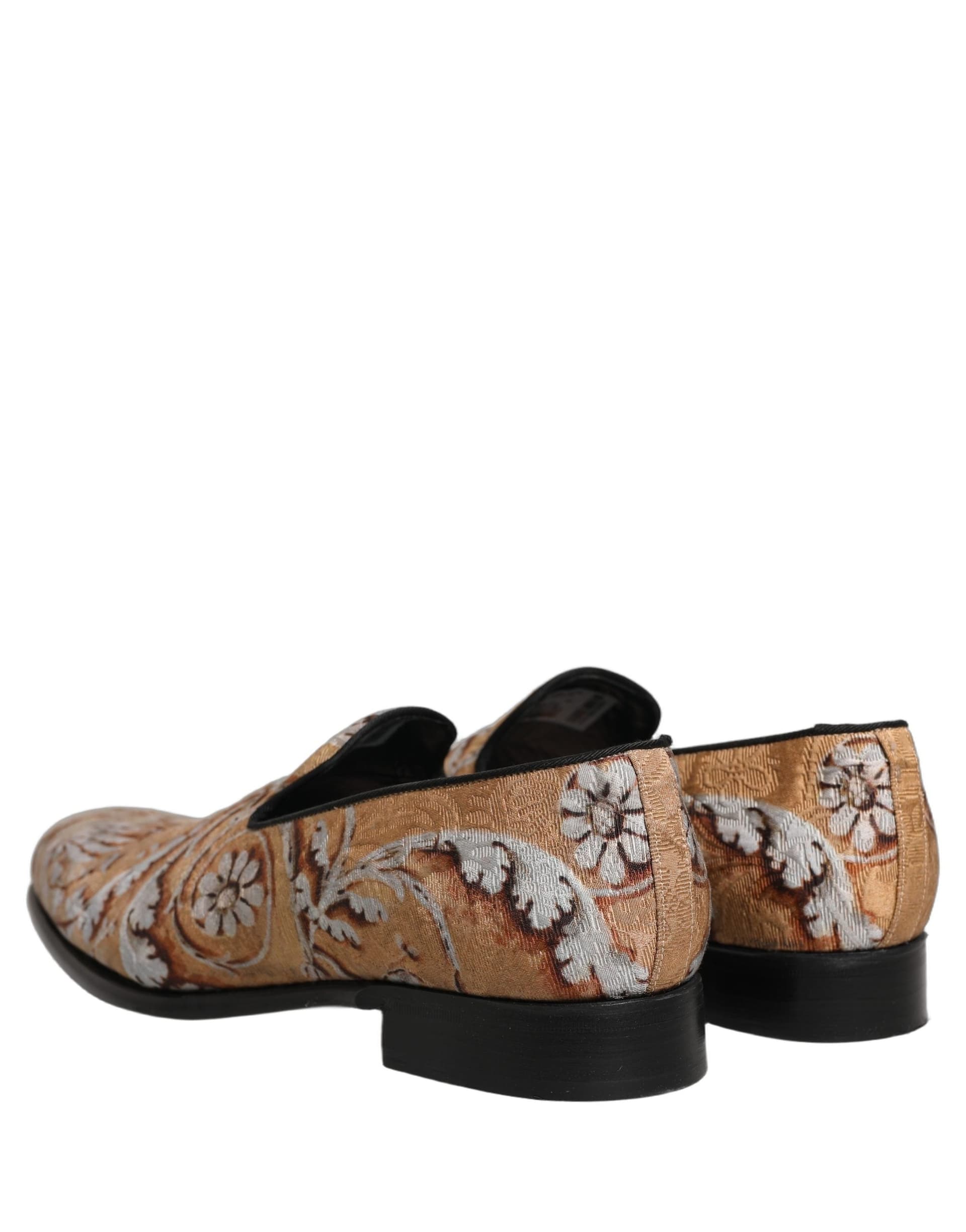Dolce & Gabbana Gold Brocade Baroque Men Loafers Shoes - 5