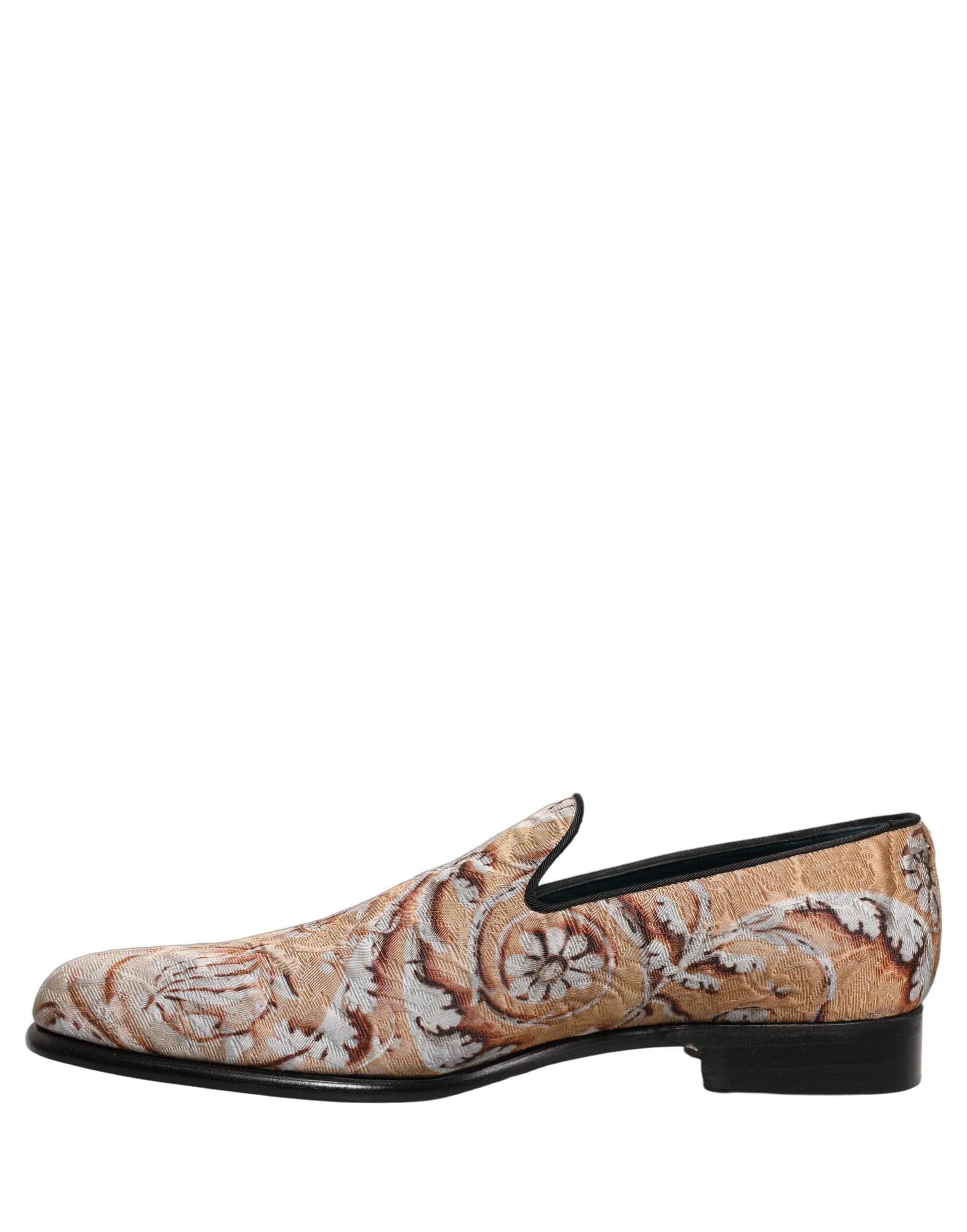 Dolce & Gabbana Gold Brocade Baroque Men Loafers Shoes - 6
