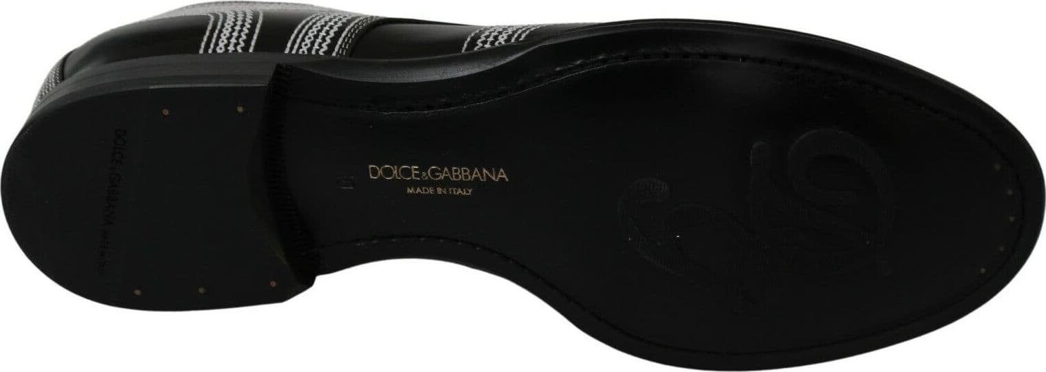 Dolce & Gabbana Black Leather Derby Formal White Lace Shoes - 3