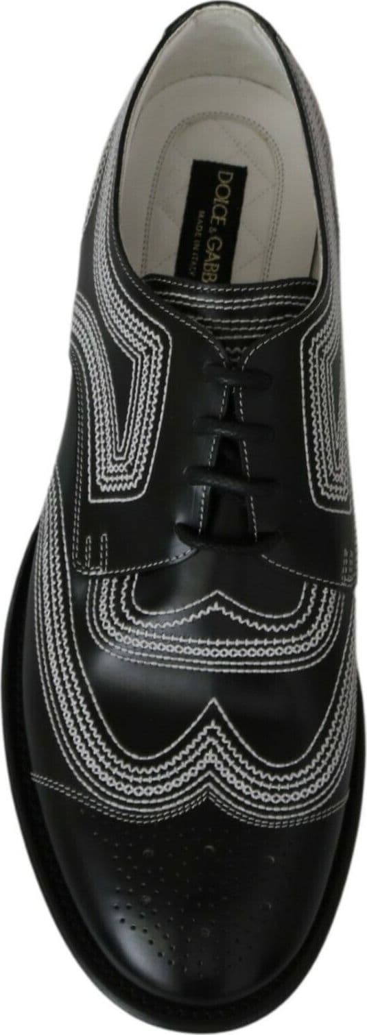 Dolce & Gabbana Black Leather Derby Formal White Lace Shoes - 4