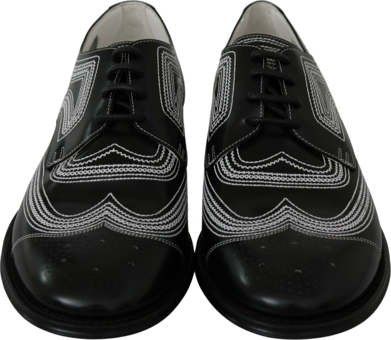 Dolce & Gabbana Black Leather Derby Formal White Lace Shoes - 5