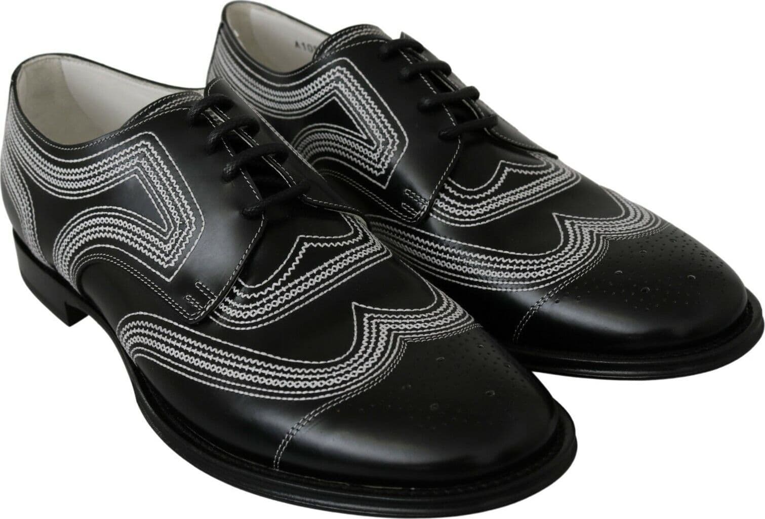 Dolce & Gabbana Black Leather Derby Formal White Lace Shoes - 6