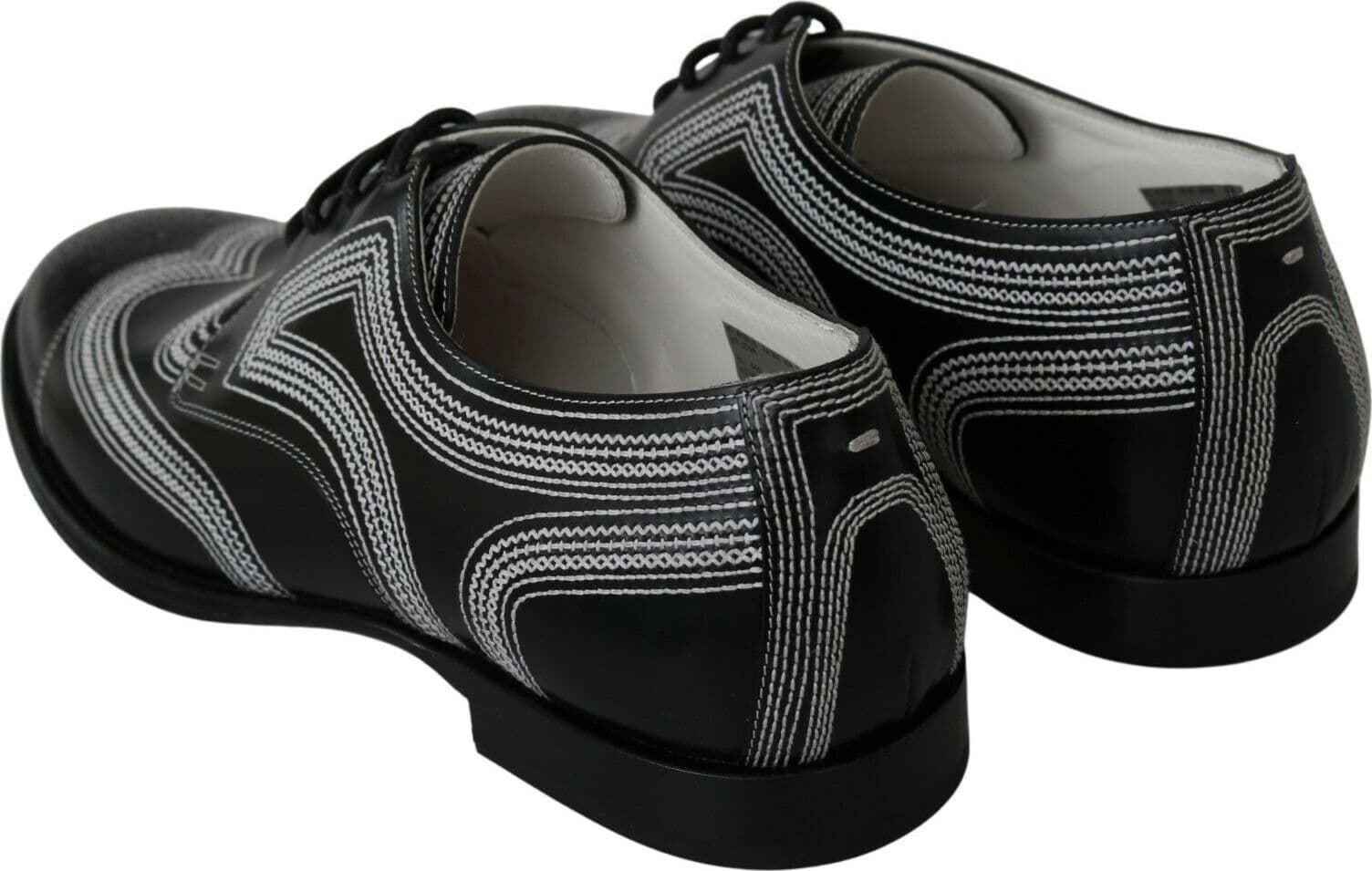 Dolce & Gabbana Black Leather Derby Formal White Lace Shoes - 7