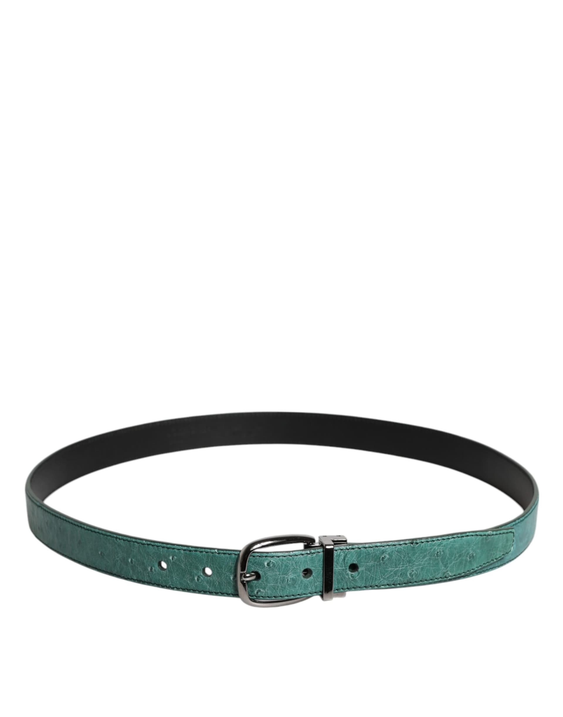 Dolce & Gabbana Green Leather Silver Tone Metal Buckle Belt - 3